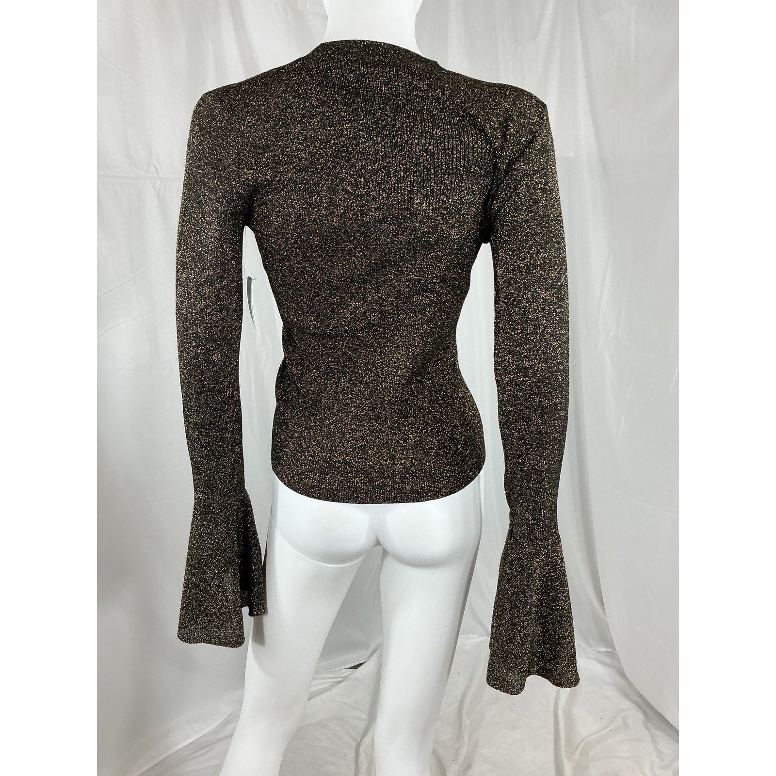 Frame 'Godet' Black Viscose Shimmer Flute Sleeve Top Size M - NWT