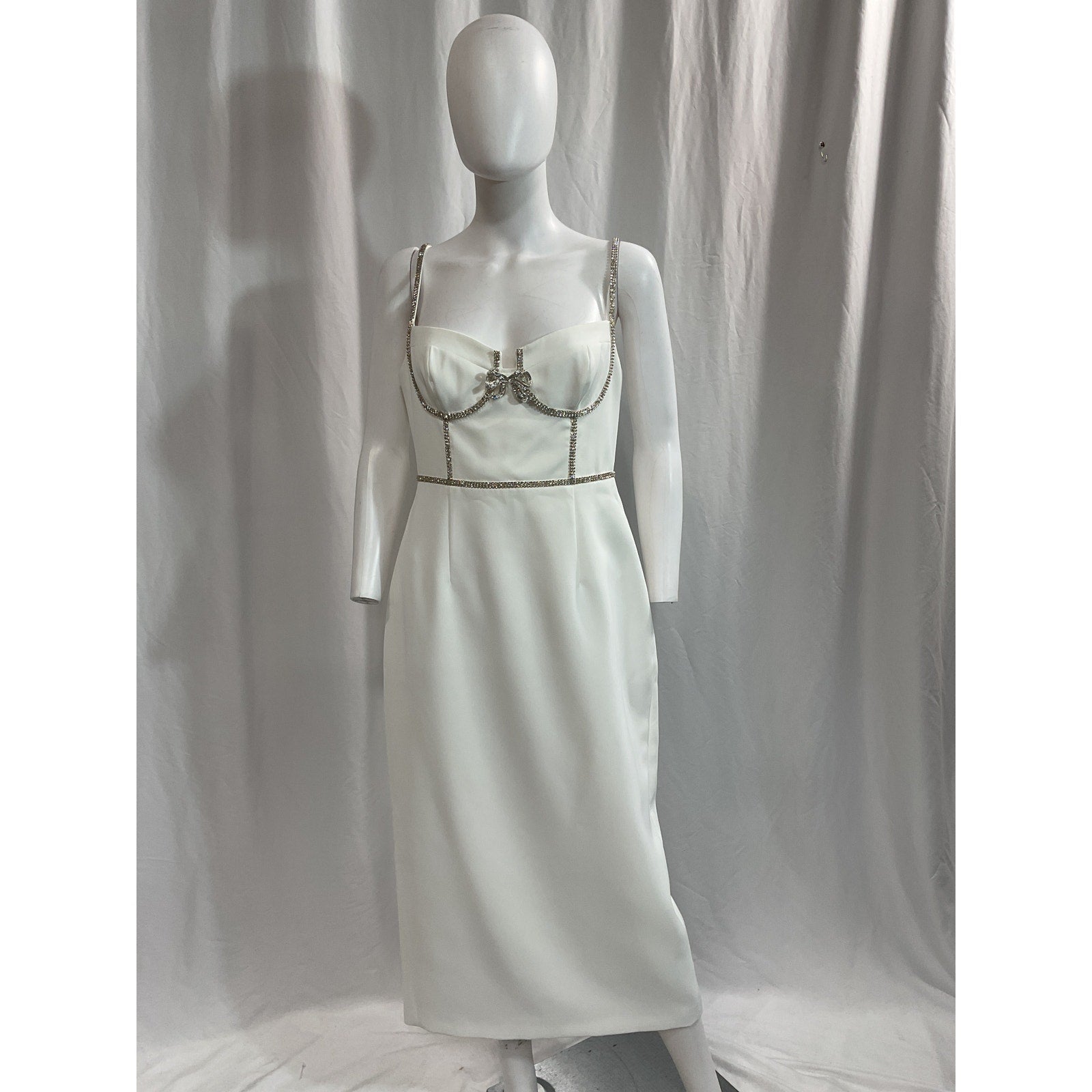 Self-Portrait 'Bonded' White Embelished Crepe Midi Dress Size 8