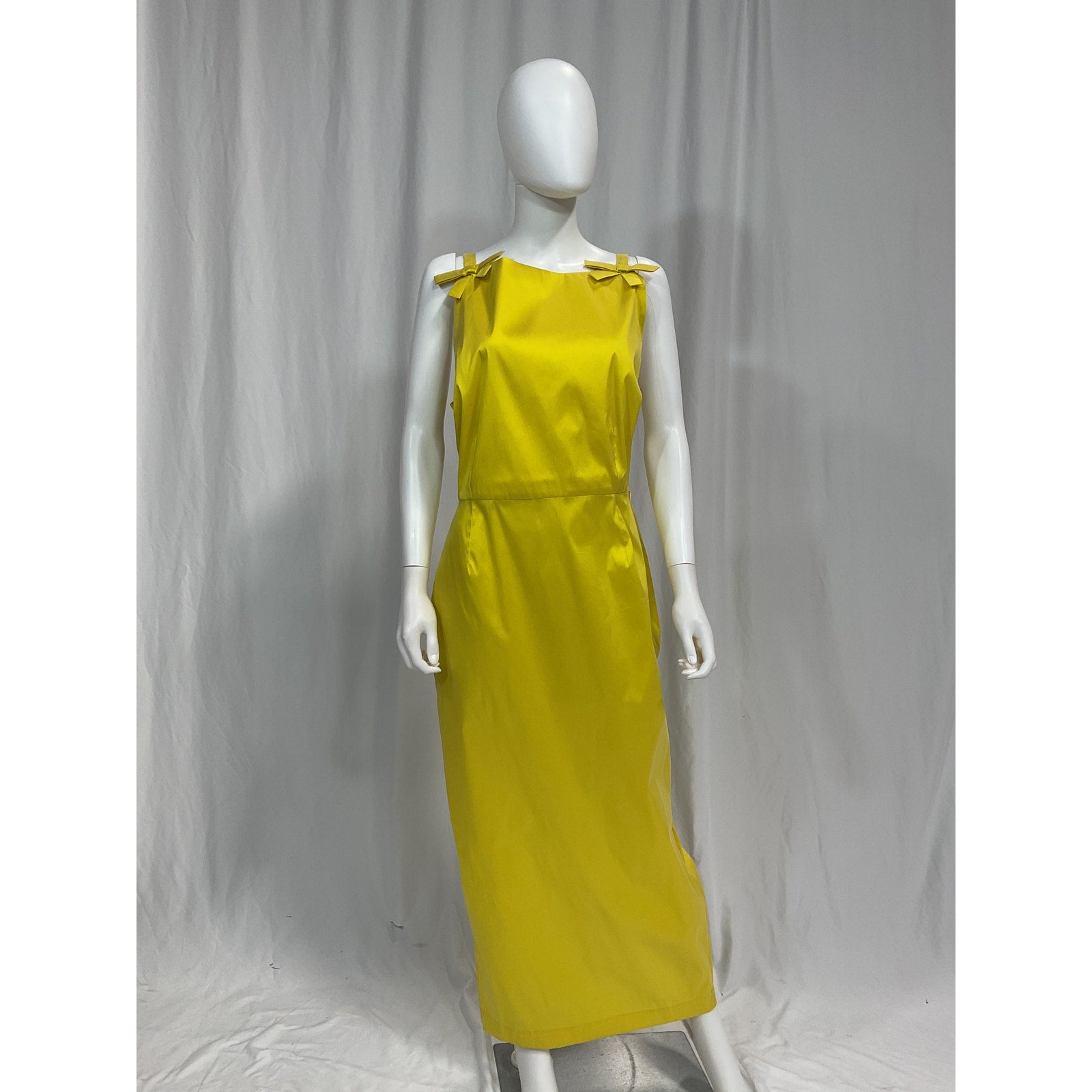 Bernadette 'Kim' Yellow Open- Back Bow Embellished Taffeta Midi Dress Size 12 - NWT
