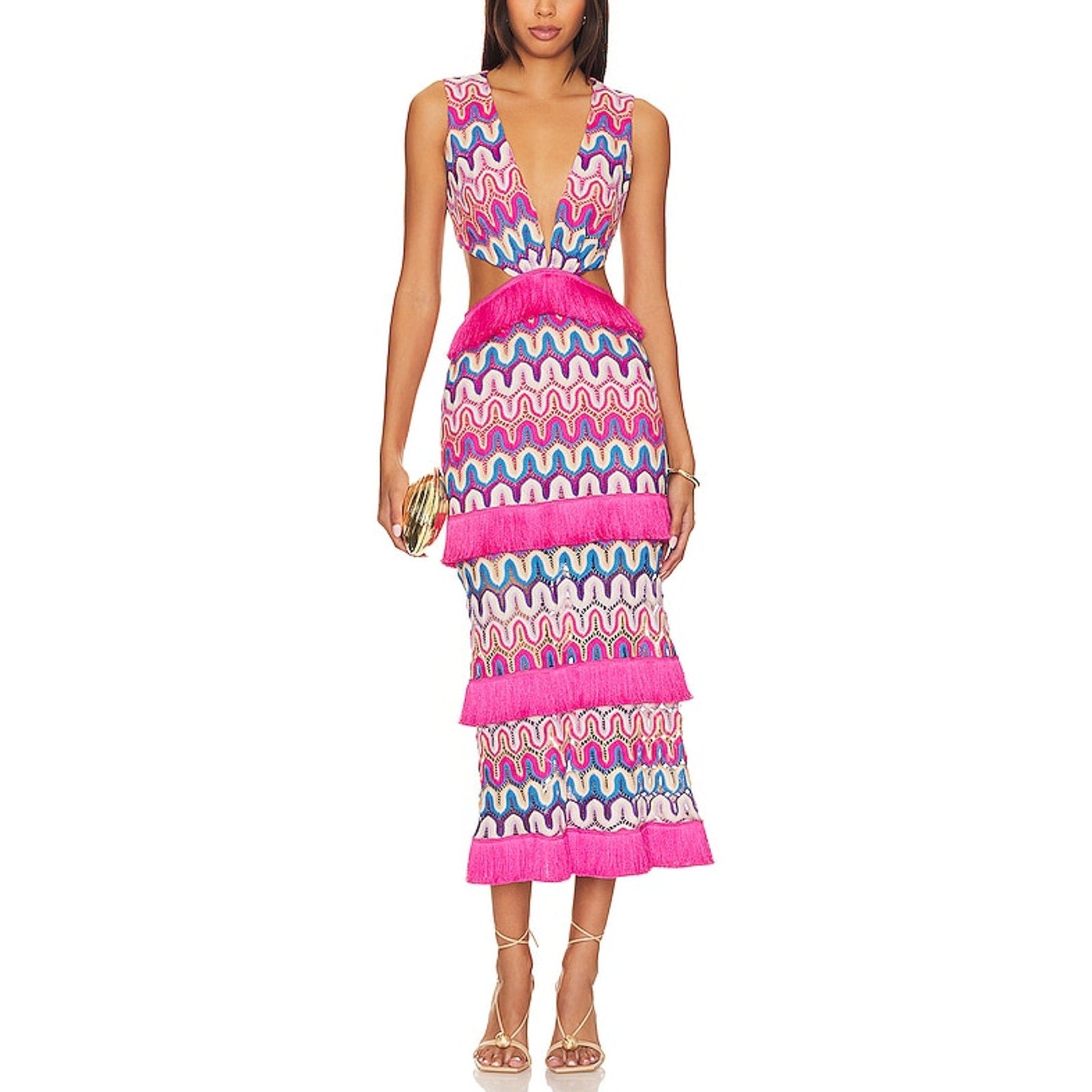 Patbo X 'Alessandra' Pink Ambrioso Crochet Cut Out Maxi Dress Size 4