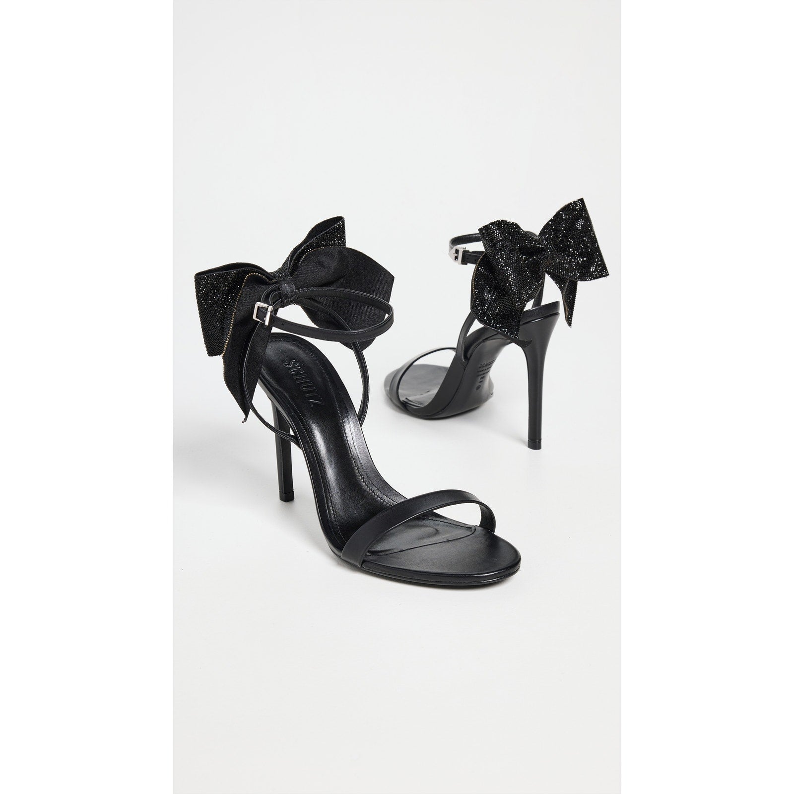 Schutz 'Lyla' Black Leather Crystal Bow Heels Size 10