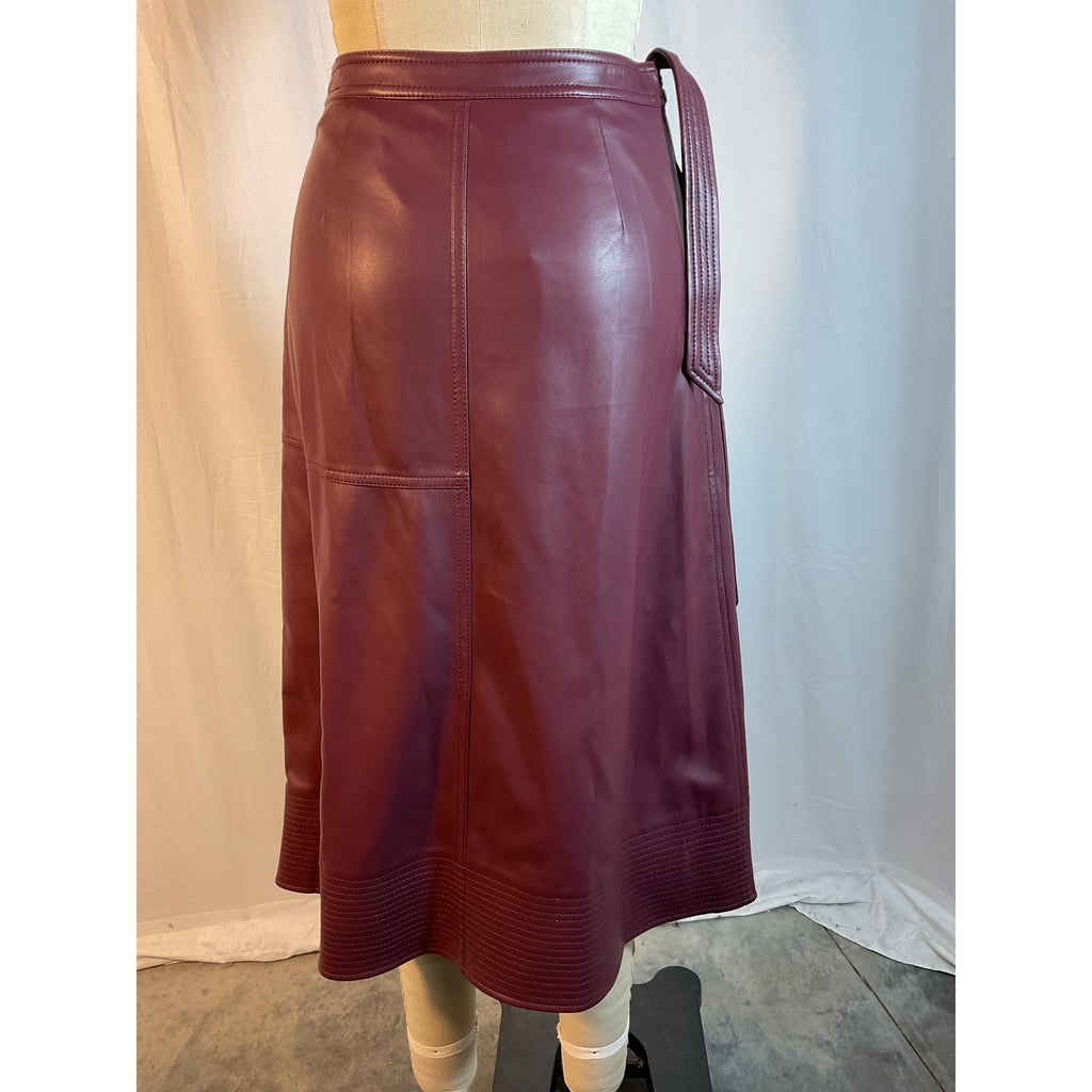 Simkhai 'Bia' Red Wrap-Effect Vegan Leather Midi Skirt Size 2