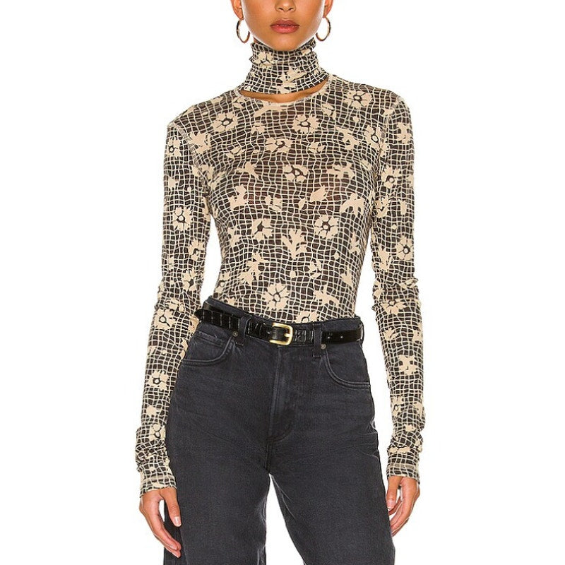 Nanushka 'Hanny' Black Floral Cut-Out Turtleneck Top Size M