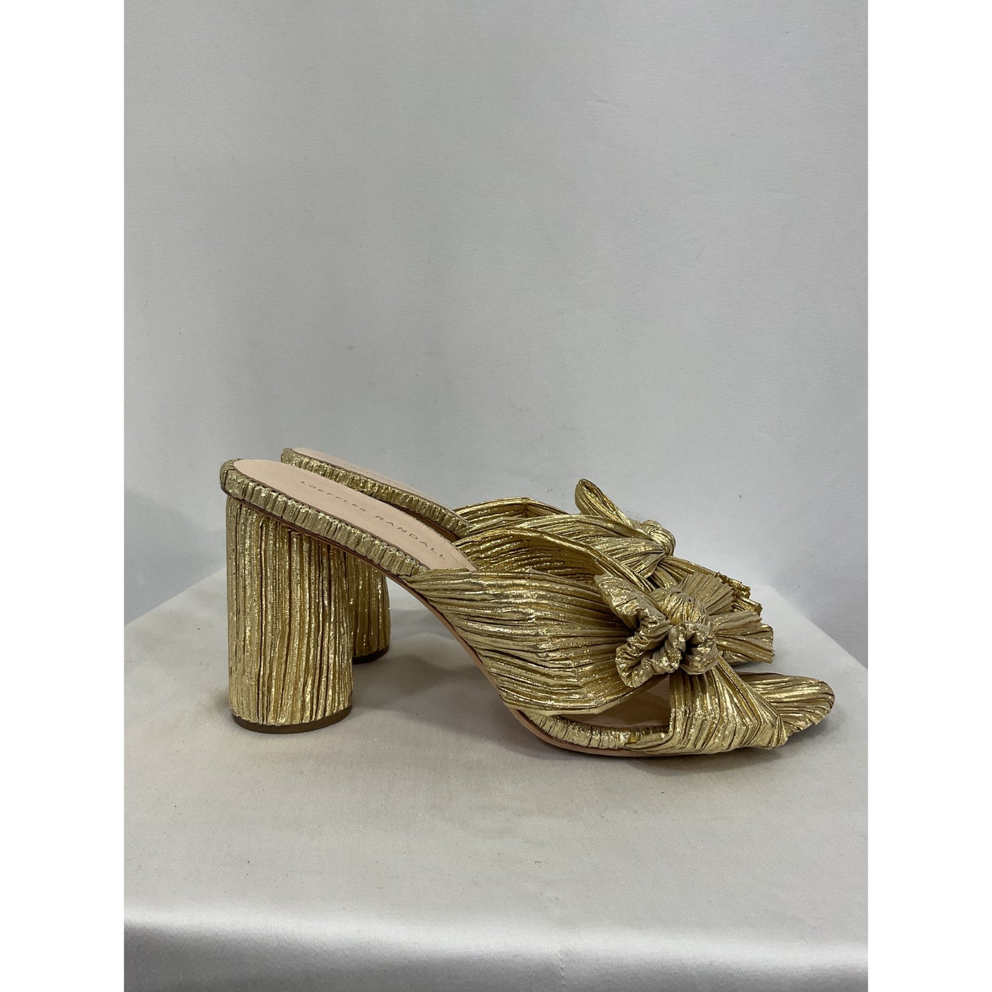 Loeffler Randall 'Penny' Gold Leather Pleated Bow Sandals Size 10