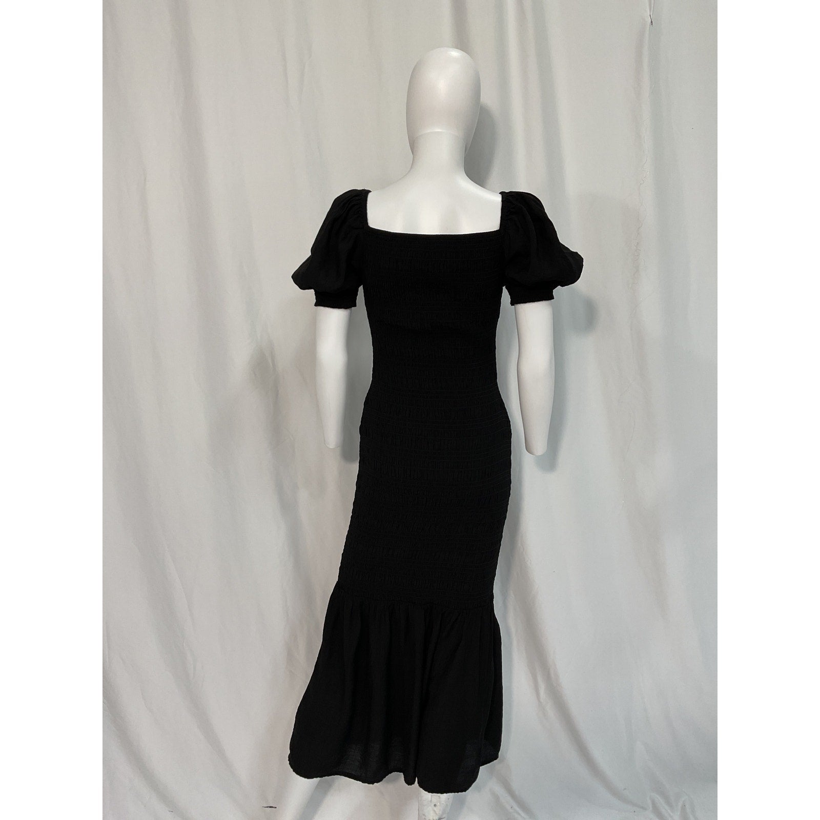 Bumpsuit 'Shirred' Black Puff Sleeve Off Shoulder Dress Size M