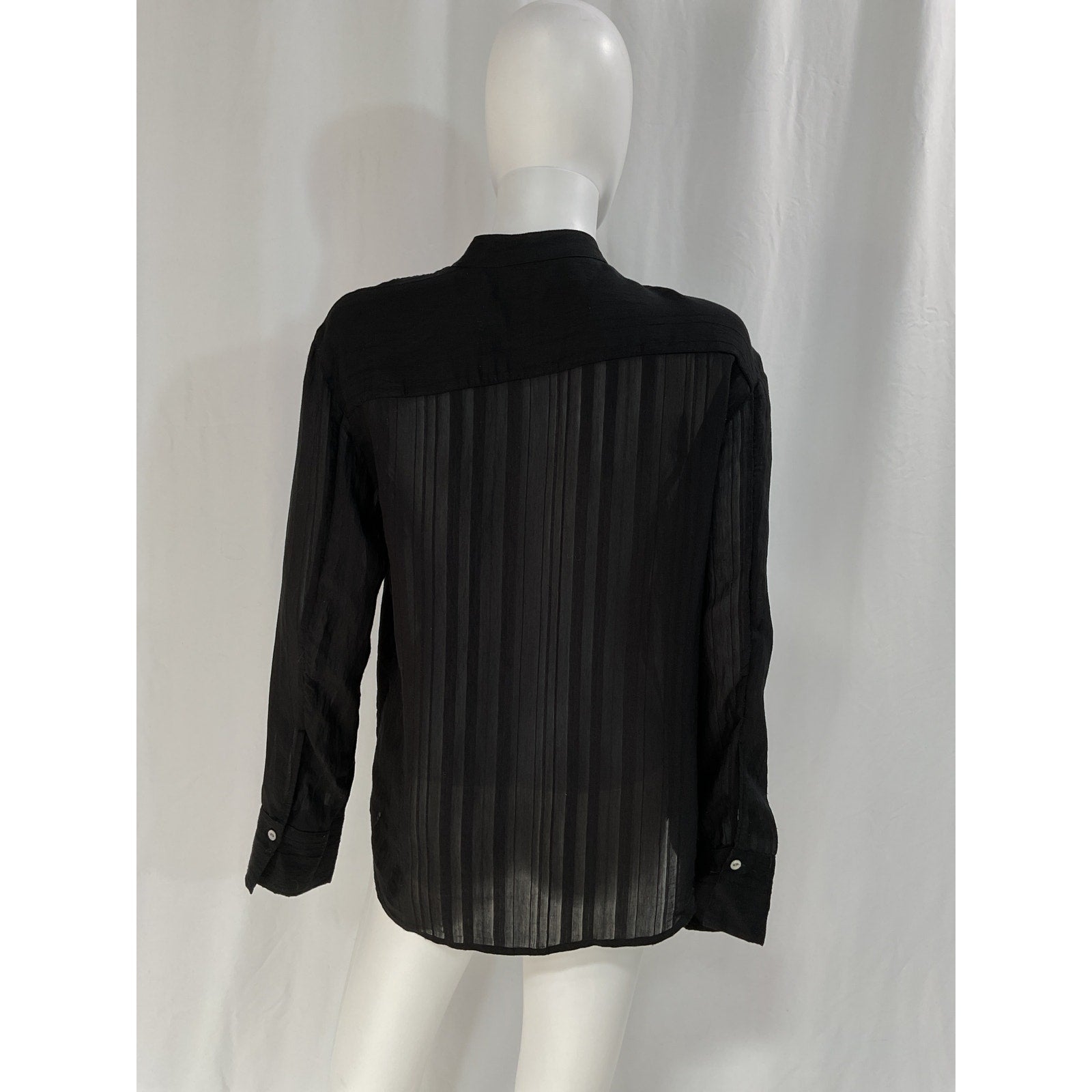 Vince 'Drapey' Black Stripe Band Collar Button-Up Shirt Size S