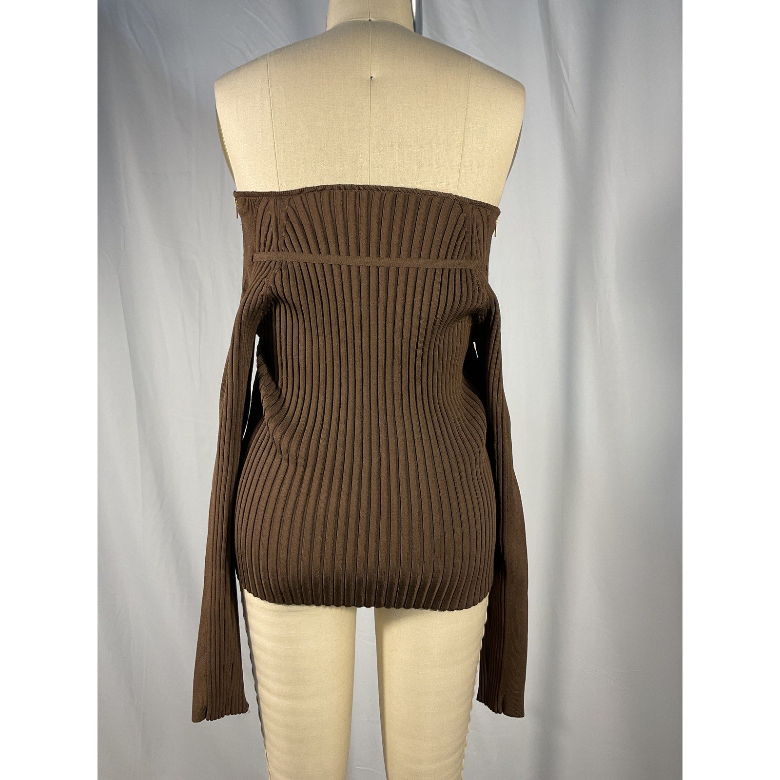 Jacquemus 'La Maille Oro' Brown Long Sleeve Off Shoulder Blouse Size 40