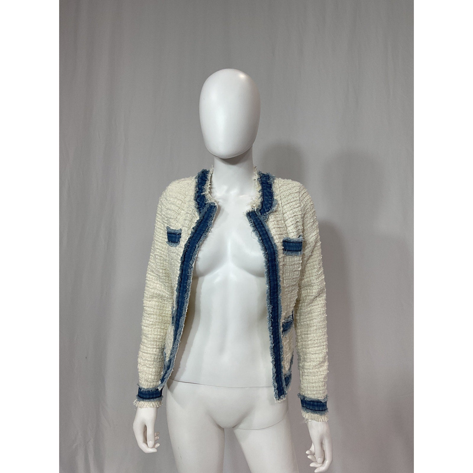 L'Agence 'Agnes' White Tweed Denim Jacket Size XS