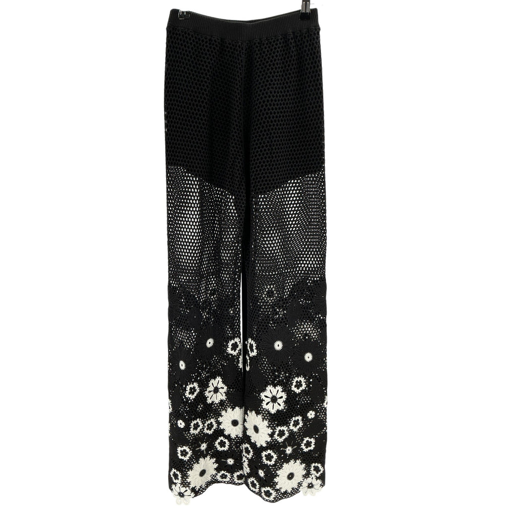 Maje Floral Crochet Black Cotton Trousers Size 34