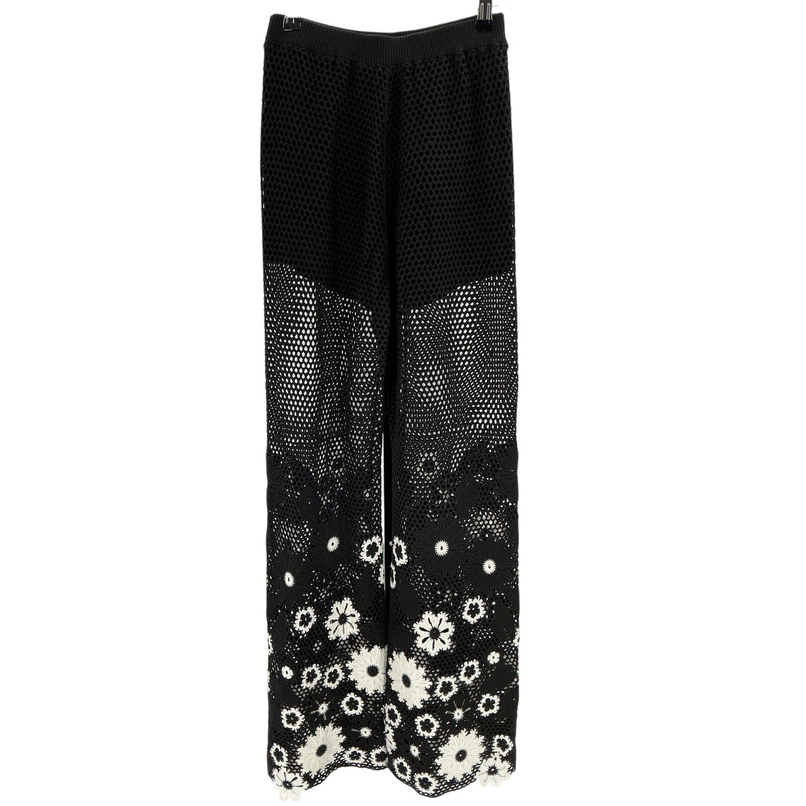 Maje Floral Crochet Black Cotton Trousers Size 34
