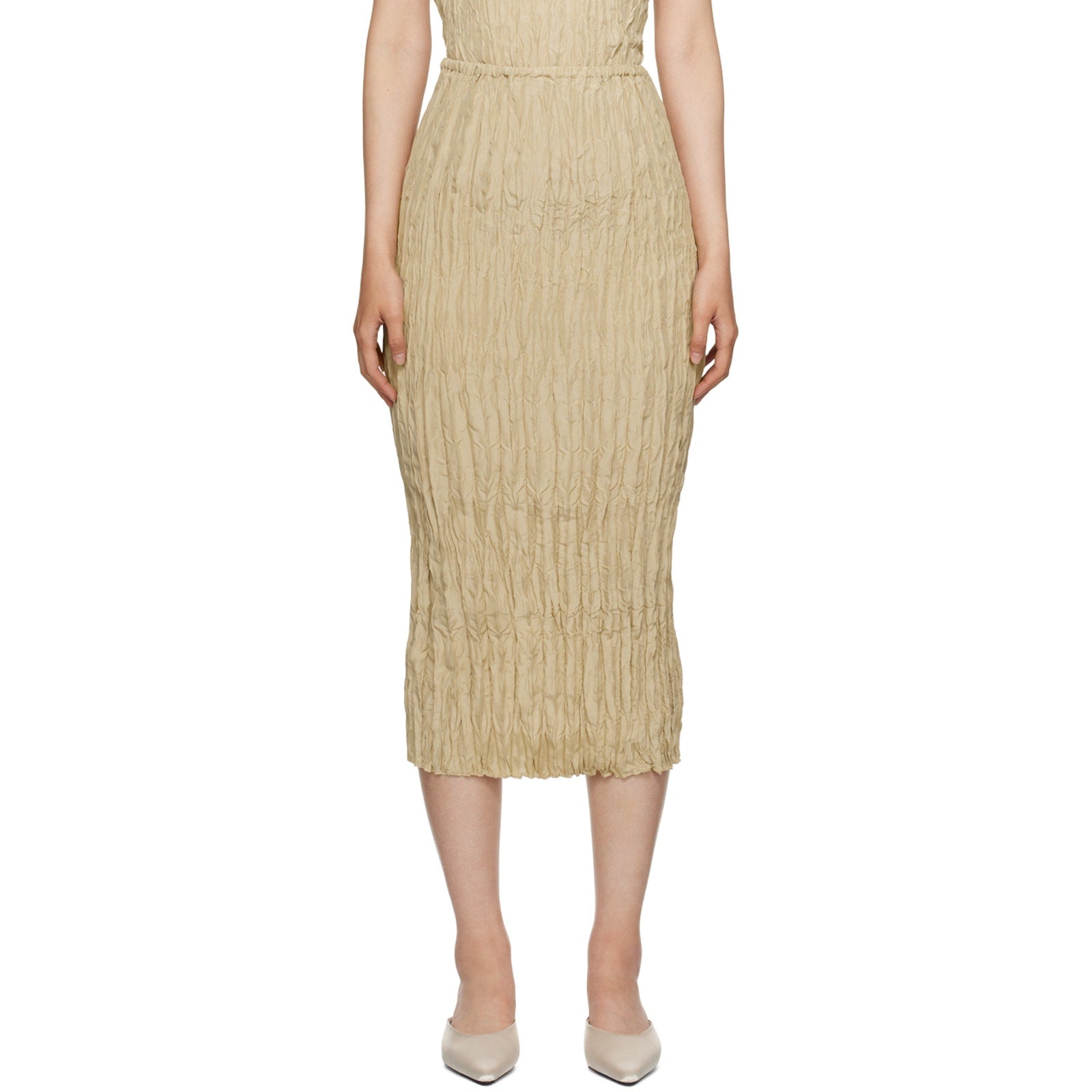 Toteme 'Crinkled' Beige Silk Midi Skirt Size 32