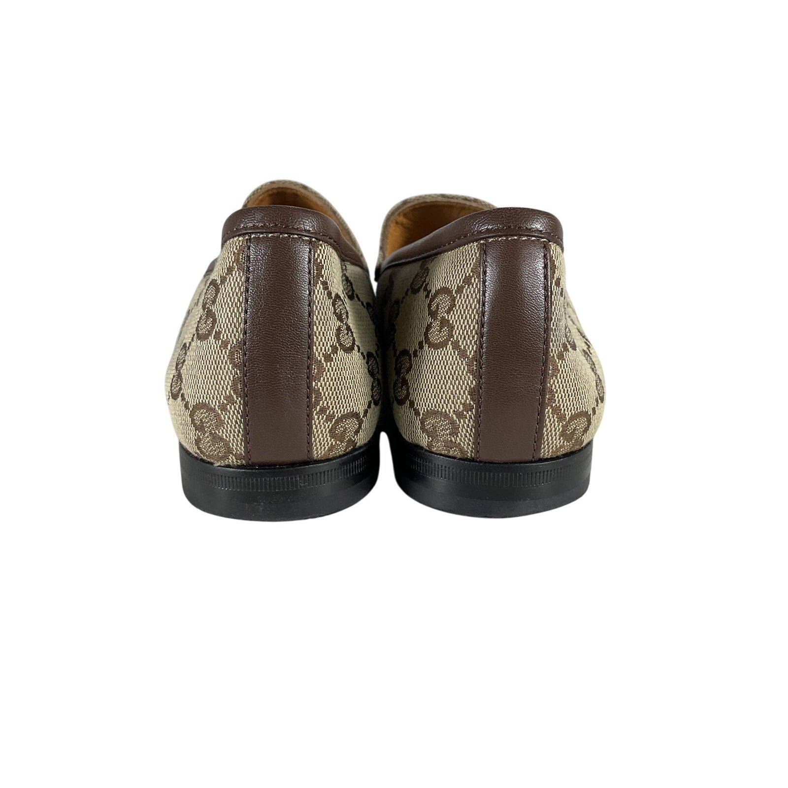 Gucci Jordaan Brown Leather GG Canvas Loafer Size 9