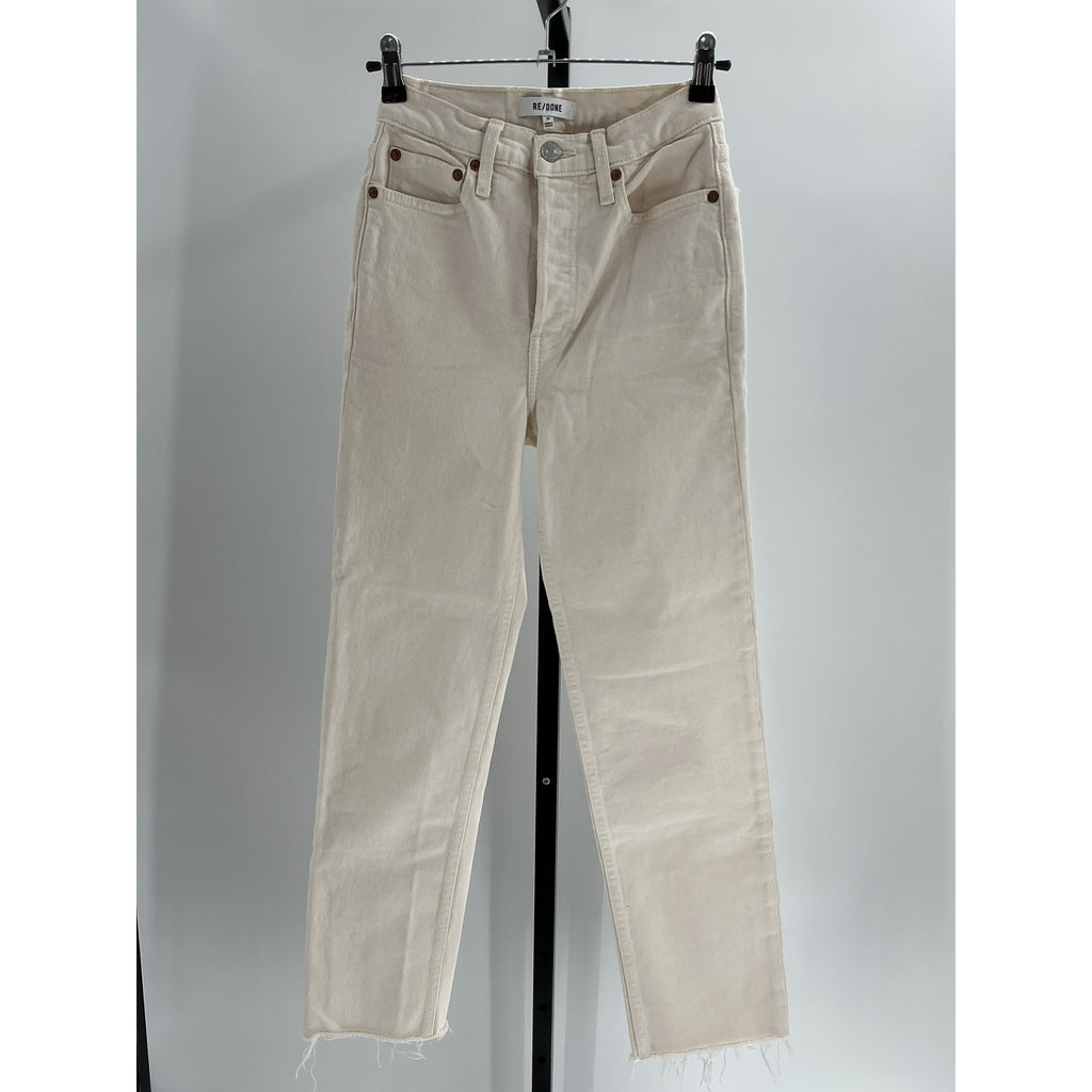 Re/Done '70S' Ivory Cotton High-Rise Stove Pipe Jeans Size 24