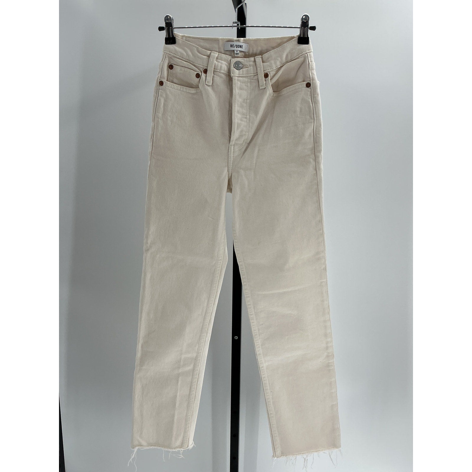 Re/Done '70S' Ivory Cotton High-Rise Stove Pipe Jeans Size 24