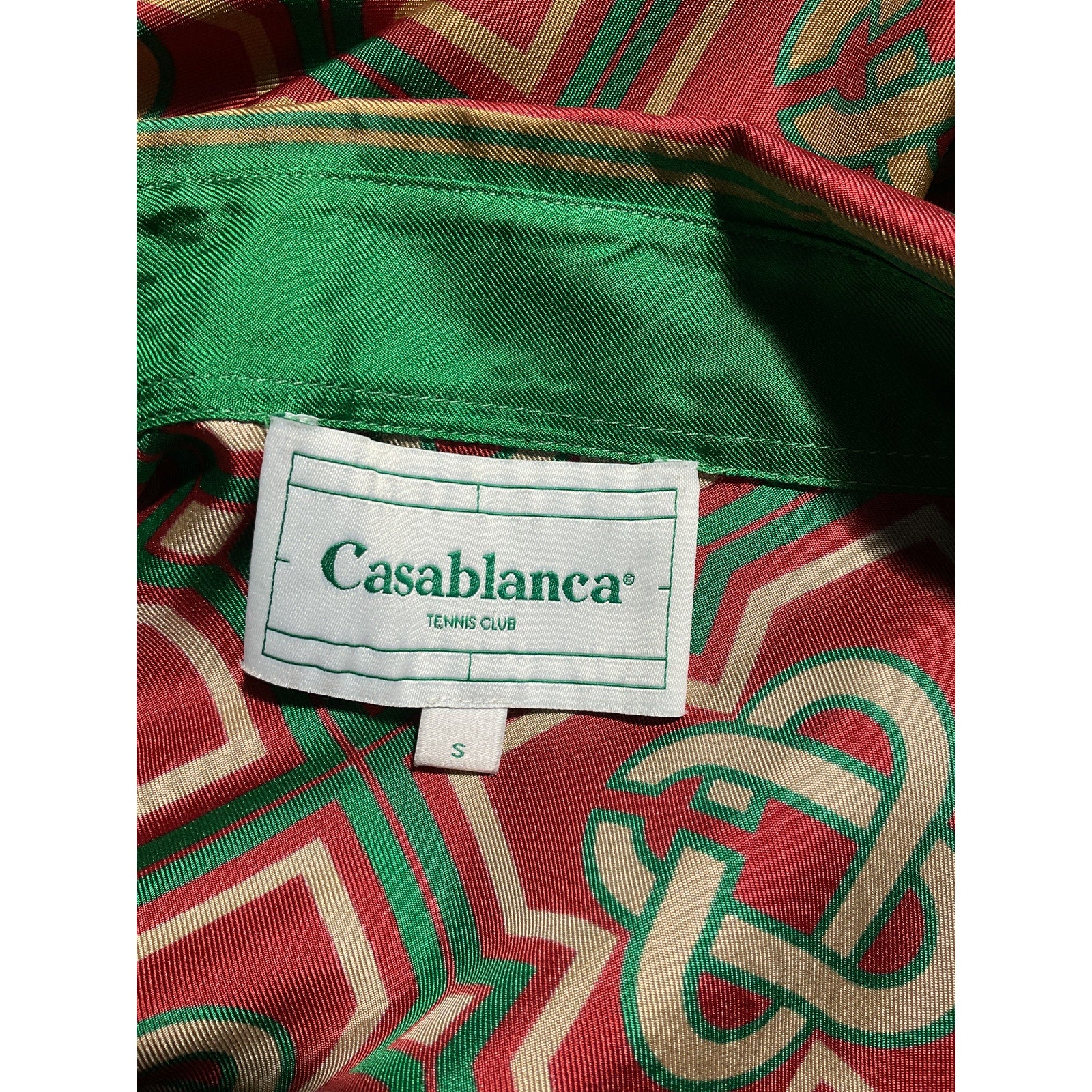 Casablanca 'Diamond' Red Monogram Long Sleeve Collared Silk Shirt Size S