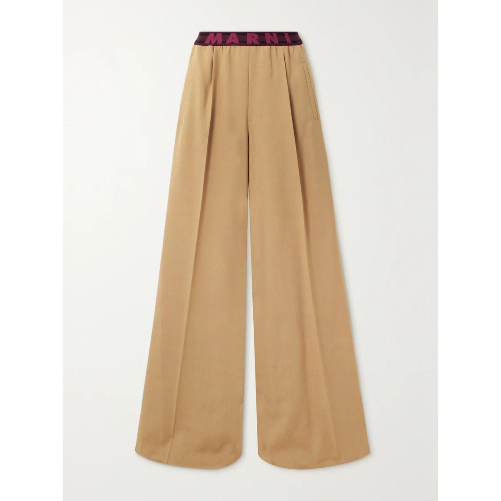 Marni Pleated Beige Grain 'De Poudre' Wool Wide-Leg Pants Size 6