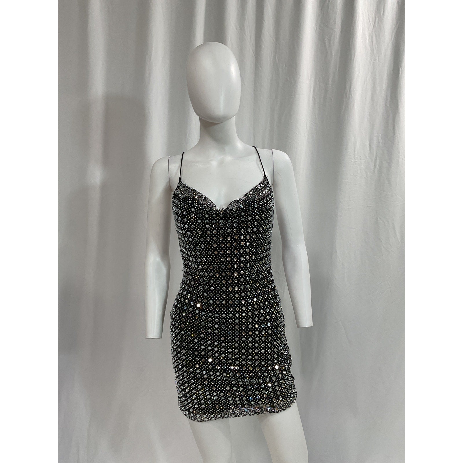 Nookie 'Fame' Silver Crystal Embellished Mini Dress Size S - NWT