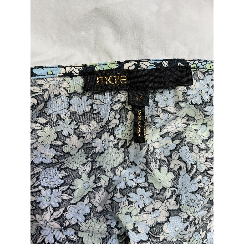 Maje 'Flower' Blue Short Sleeve Floral Mini Dress Size XS