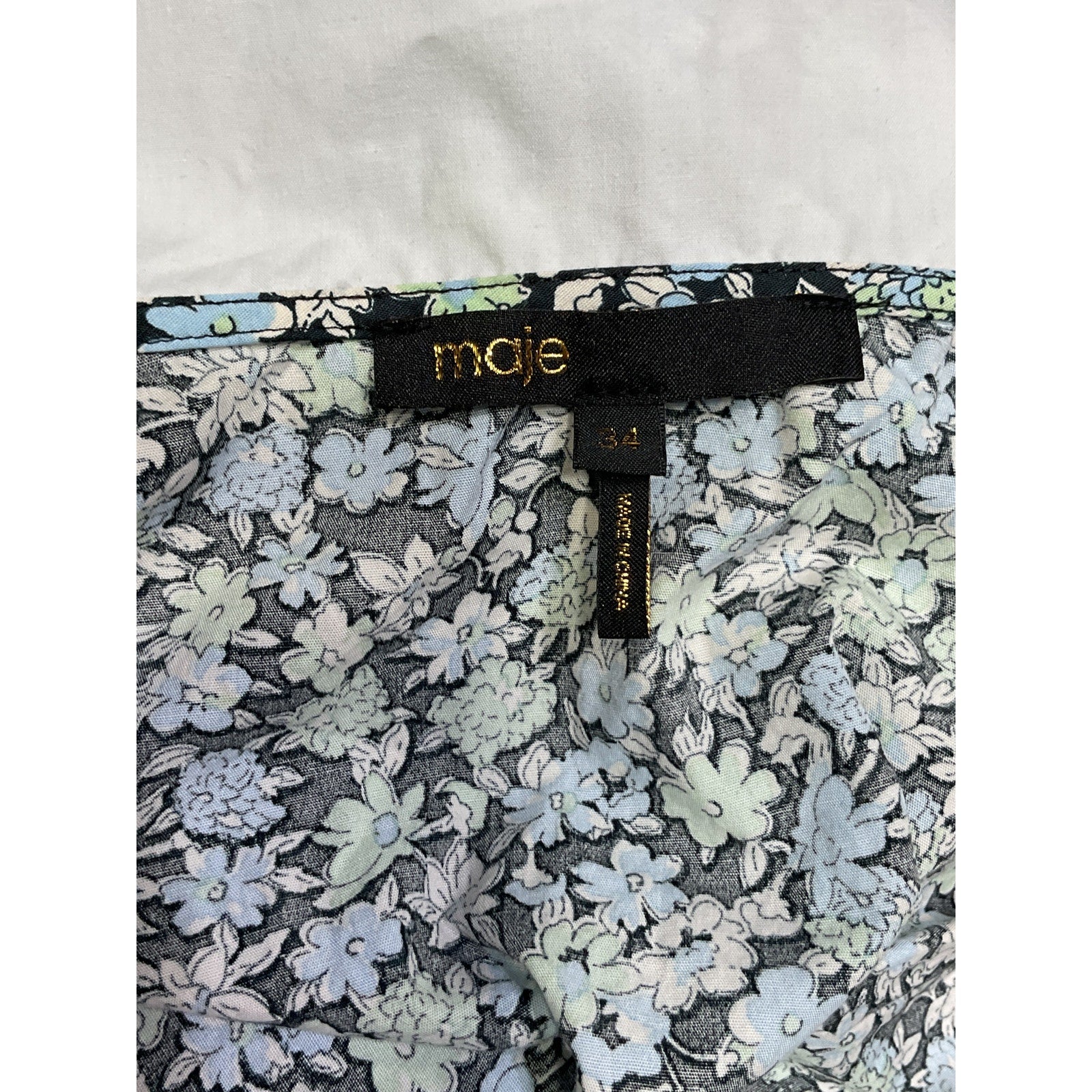 Maje 'Flower' Blue Short Sleeve Floral Mini Dress Size XS