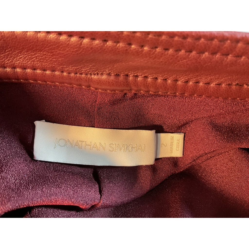 Simkhai 'Bia' Red Wrap-Effect Vegan Leather Midi Skirt Size 2