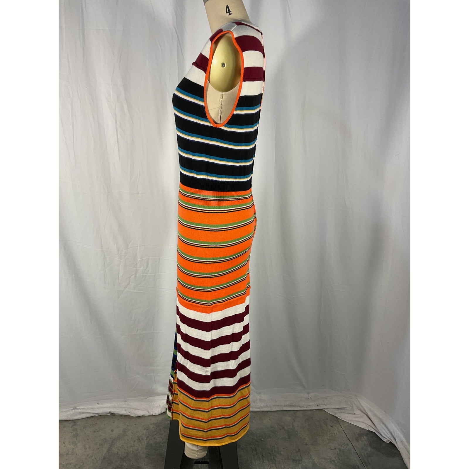 Marni Striped Green Virgin Wool Midi Dress Size 44