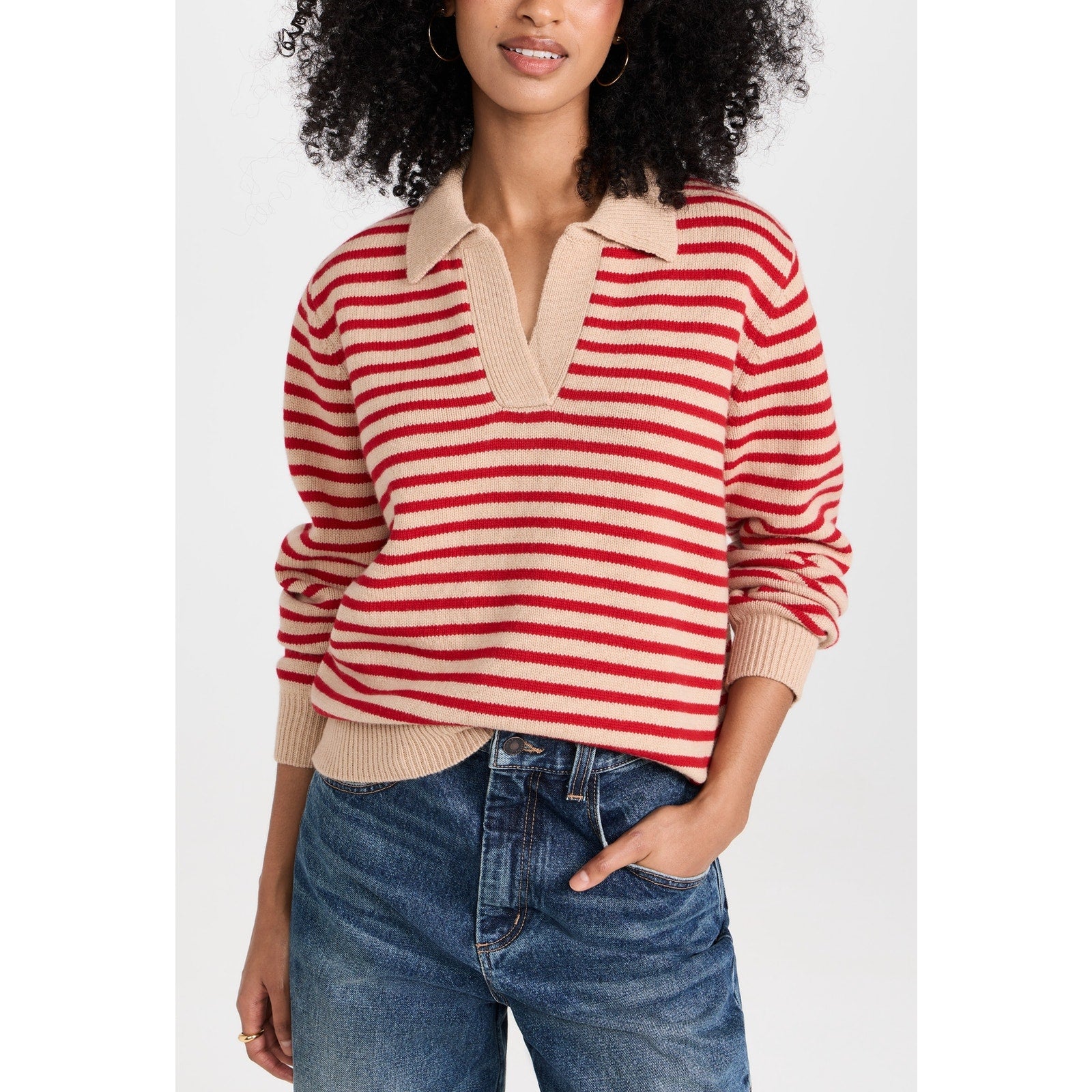 Demylee 'Lucian' Red Stripe V Neck Striped Sweater Size S
