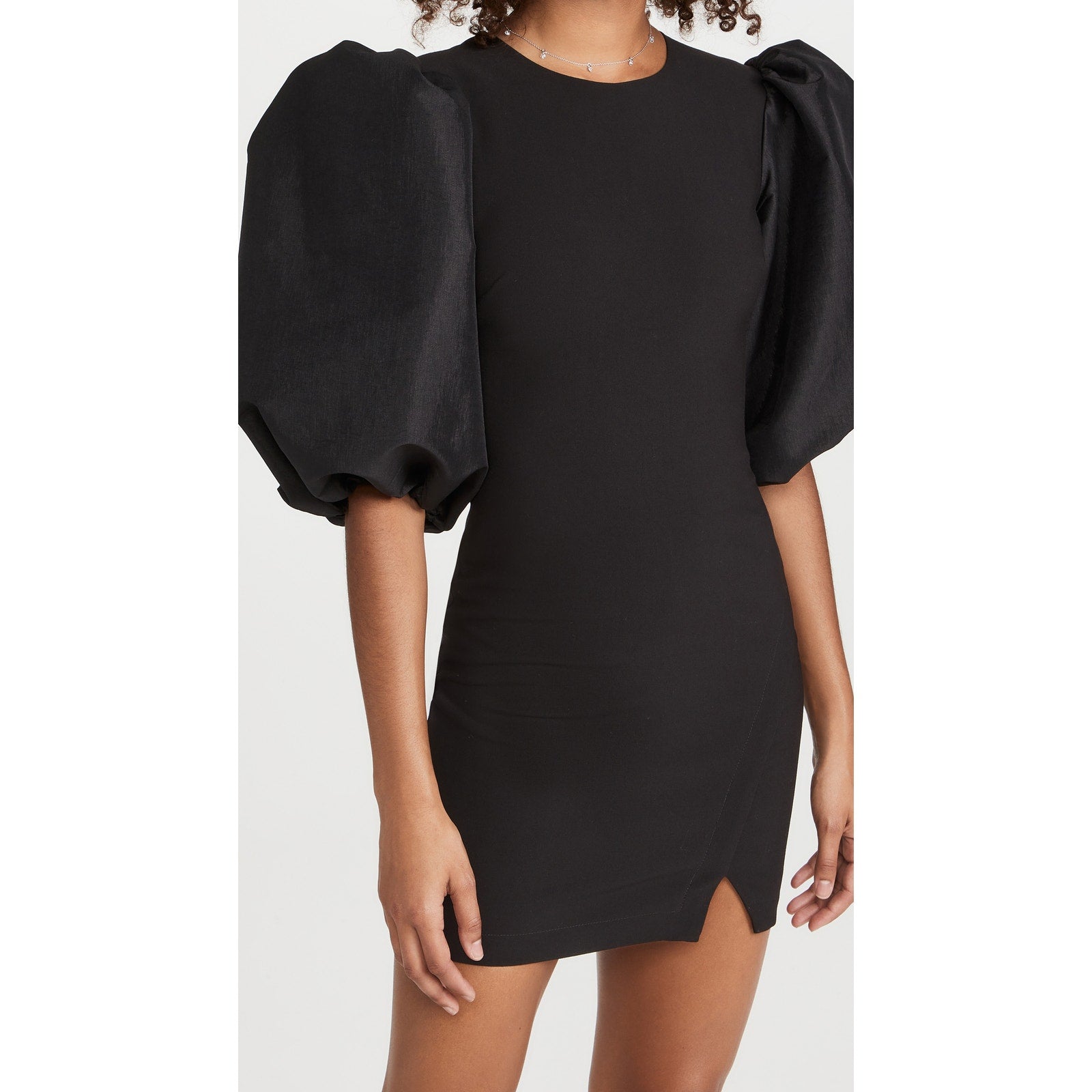 Likely 'Clover' Black Puff Sleeve Sateen Jewel Neck Dress Size 0 - NWT