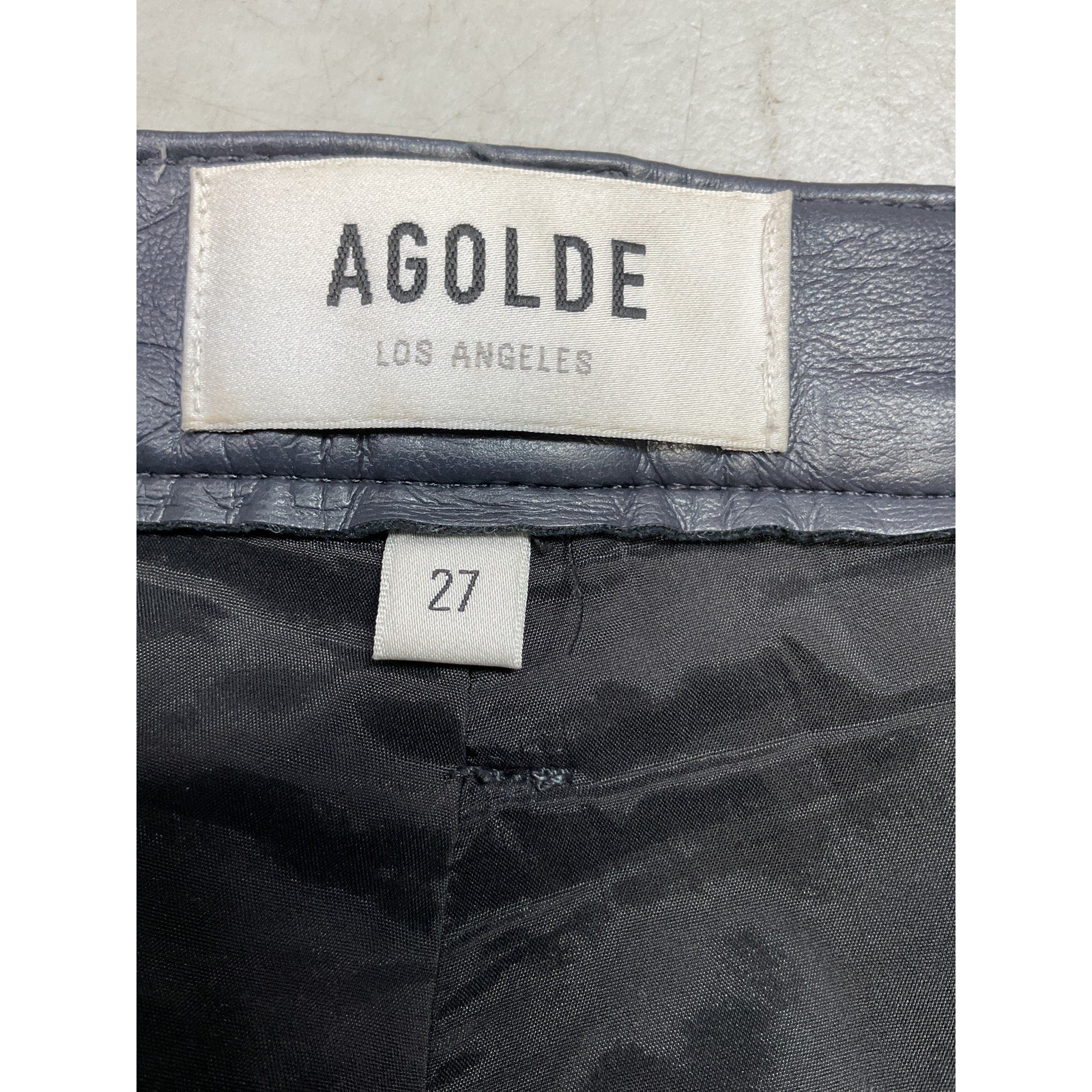 Agolde '90'S' Pinch Waist Black Leather High Rise Straight Denim Jean Size 27