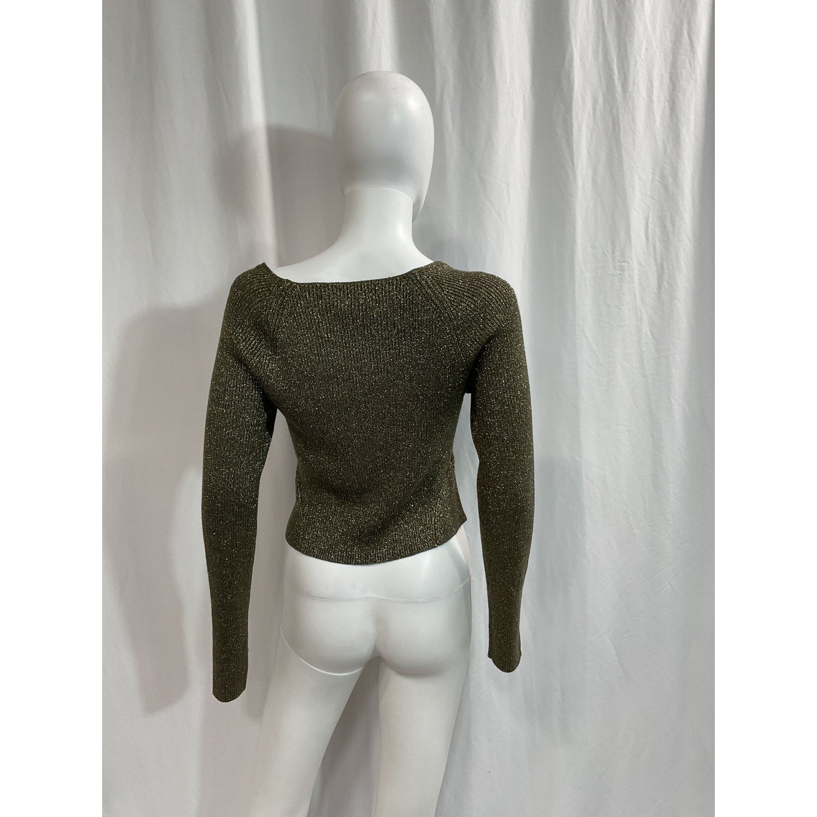 Staud 'Cerro' Green Metallic Ribbed-Knit Top Size M