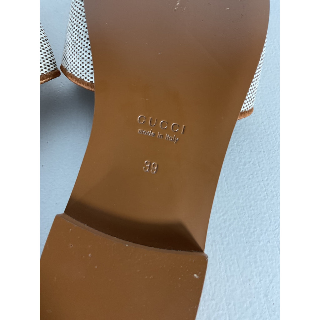 Gucci Interlocking G Brown Leather-Trimmed Slides Size 9