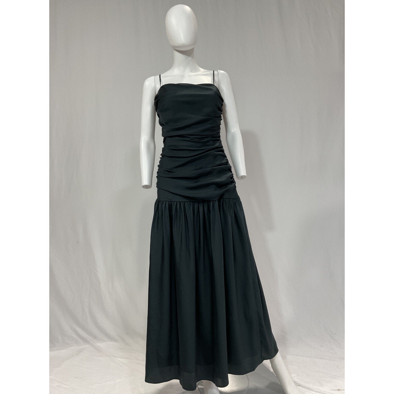 Rhode 'Natalia' Black Ruched Recycled Duchesse-Satin Maxi Dress Size 6