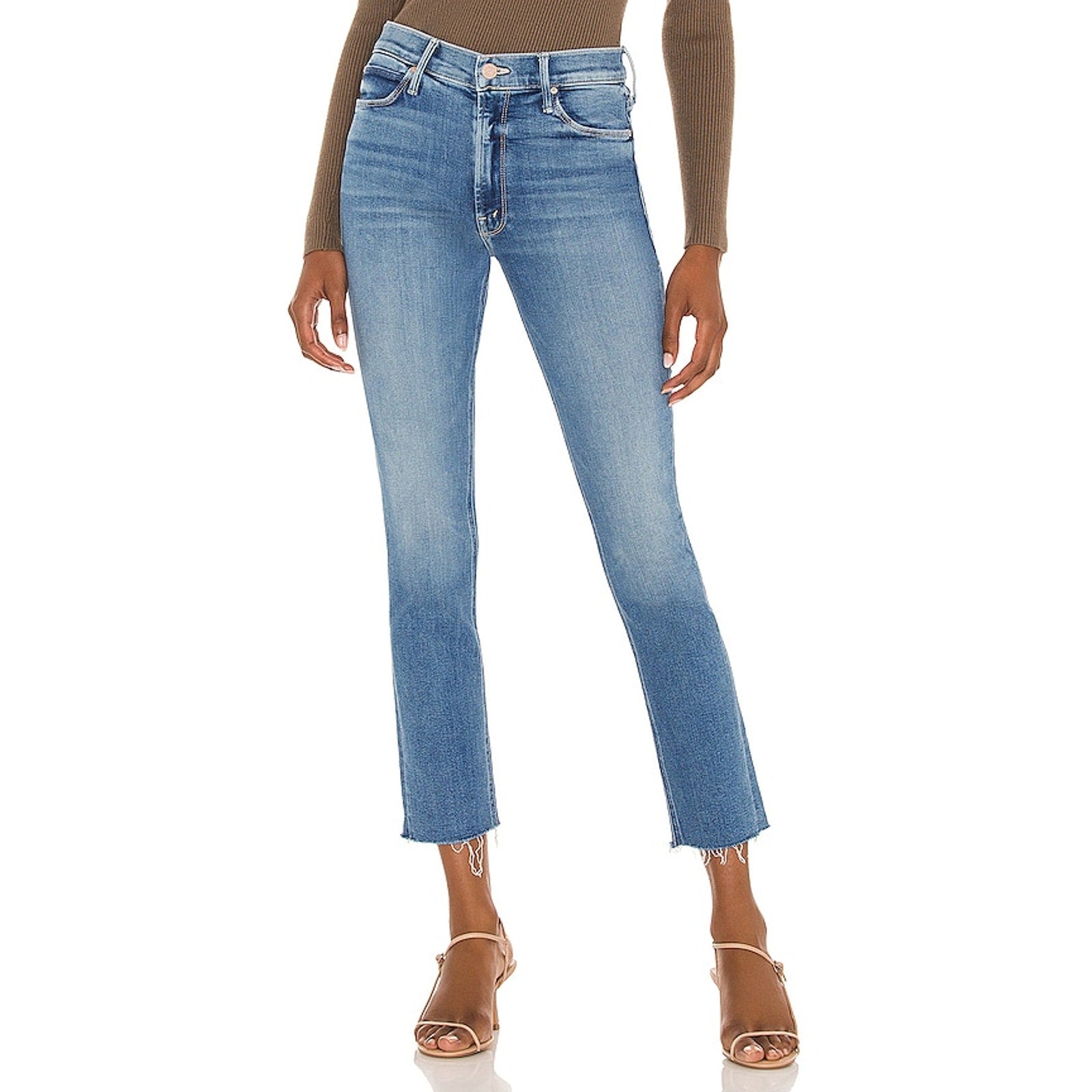 Mother 'Mid Rise' Blue Dazzler Ankle Fray Denim Jean Size 25