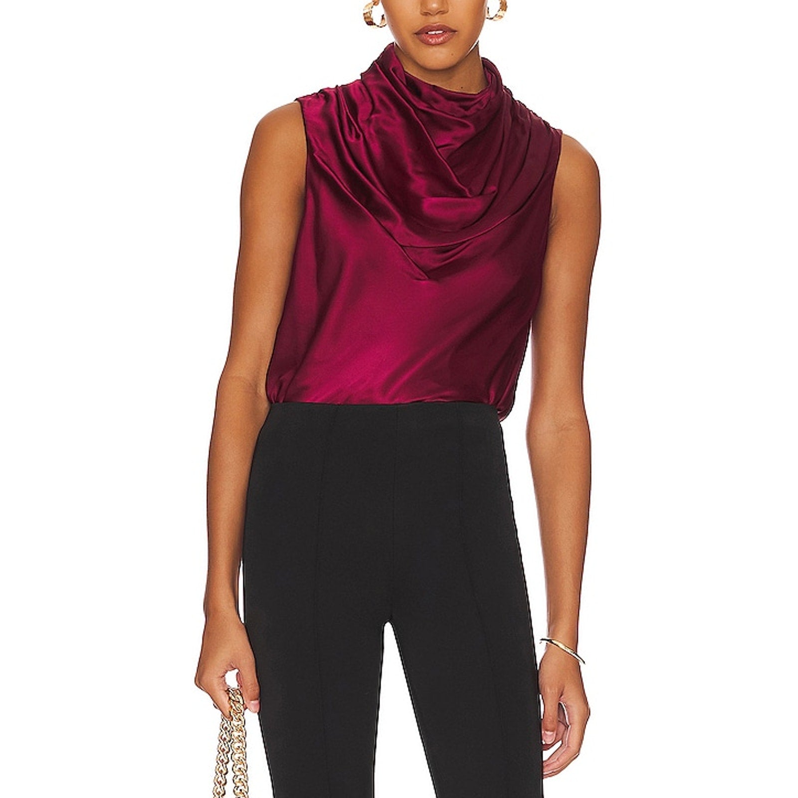 Aiifos 'Leah' Pink Mock Neck Charmeuse Blouse Size L