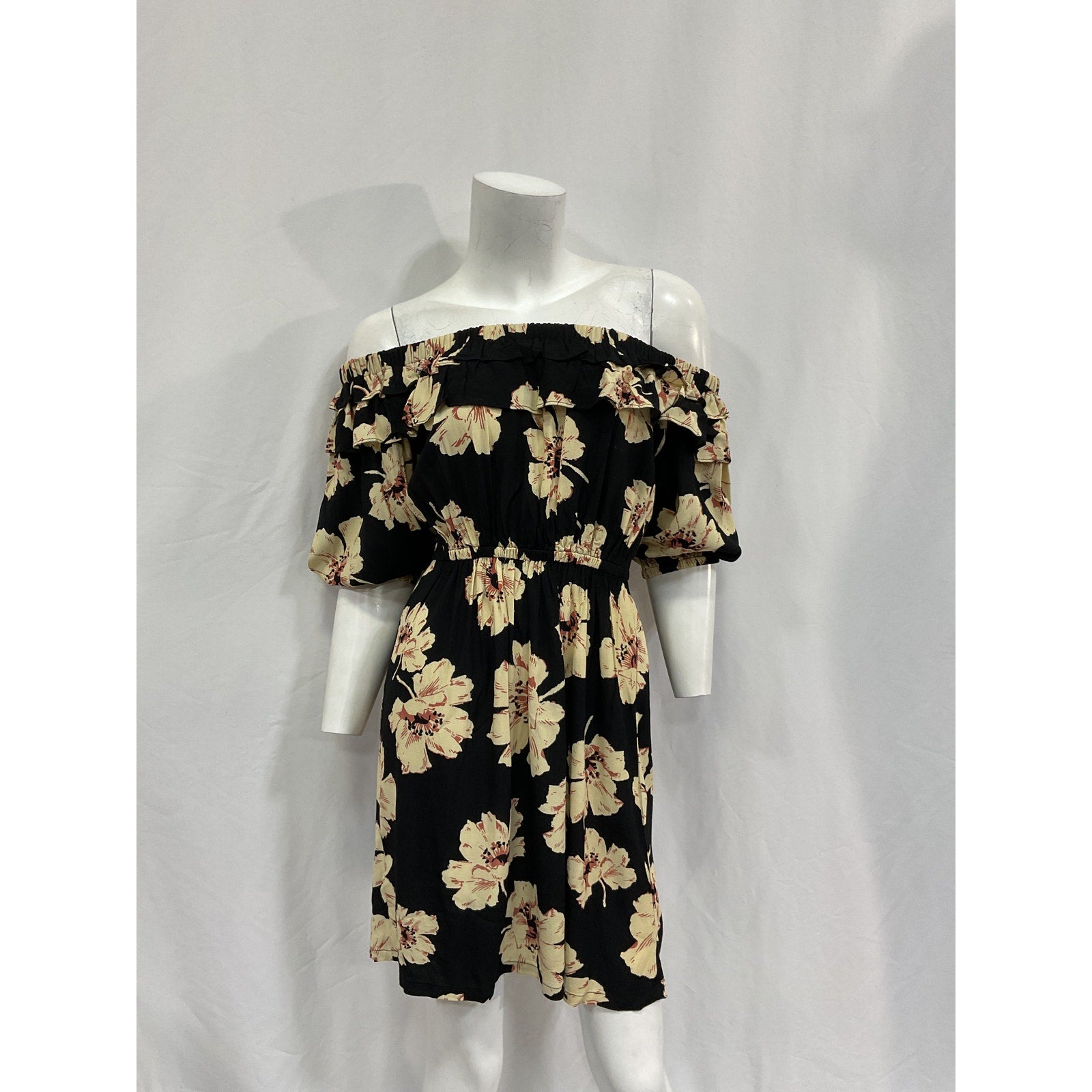 Ba&Sh 'Kiara' Black Viscose Floral Print Mini Dress Size XS