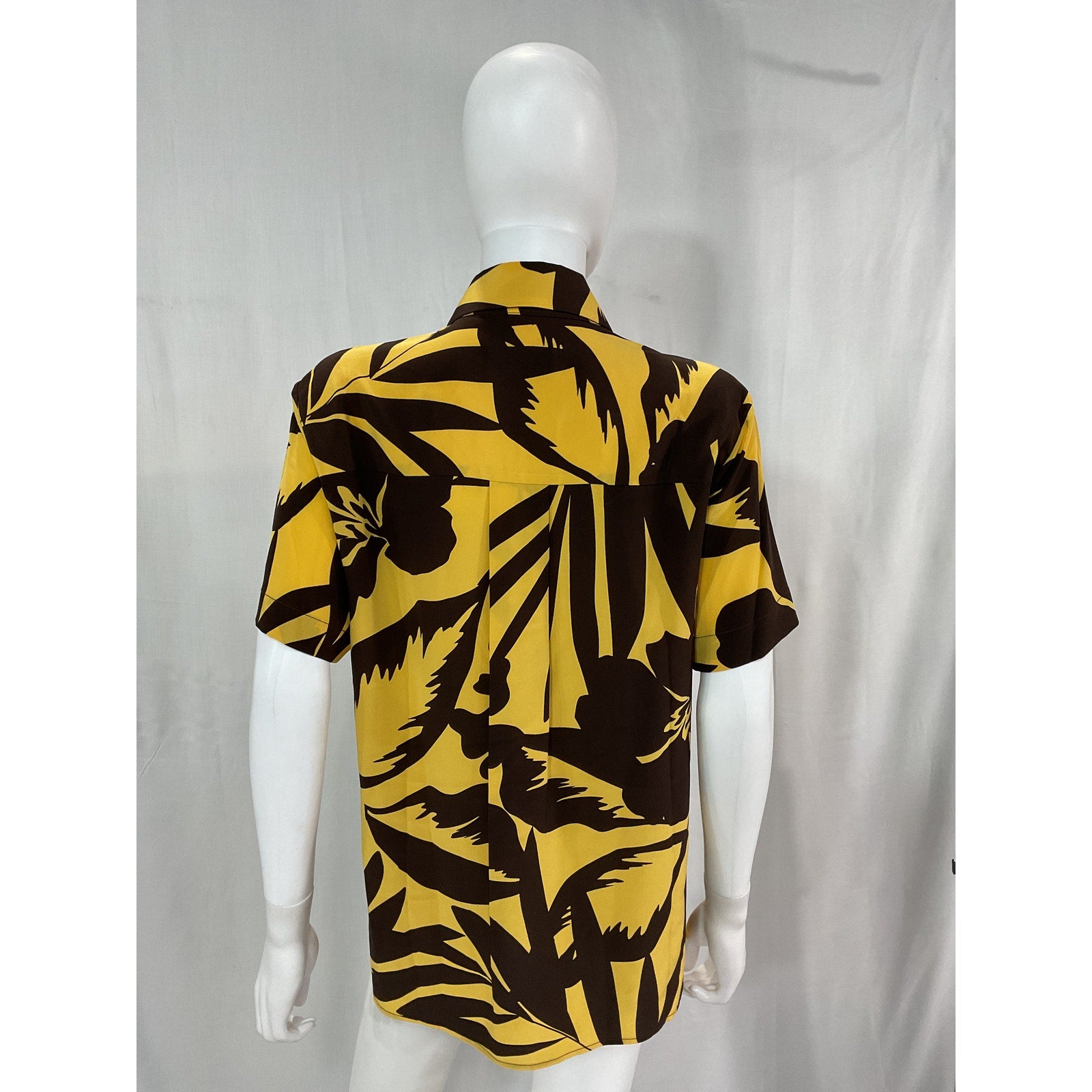 Matteau + Net Sustain Yellow Printed 'Mulberry' Banana Leaf Silk Shirt Size 2