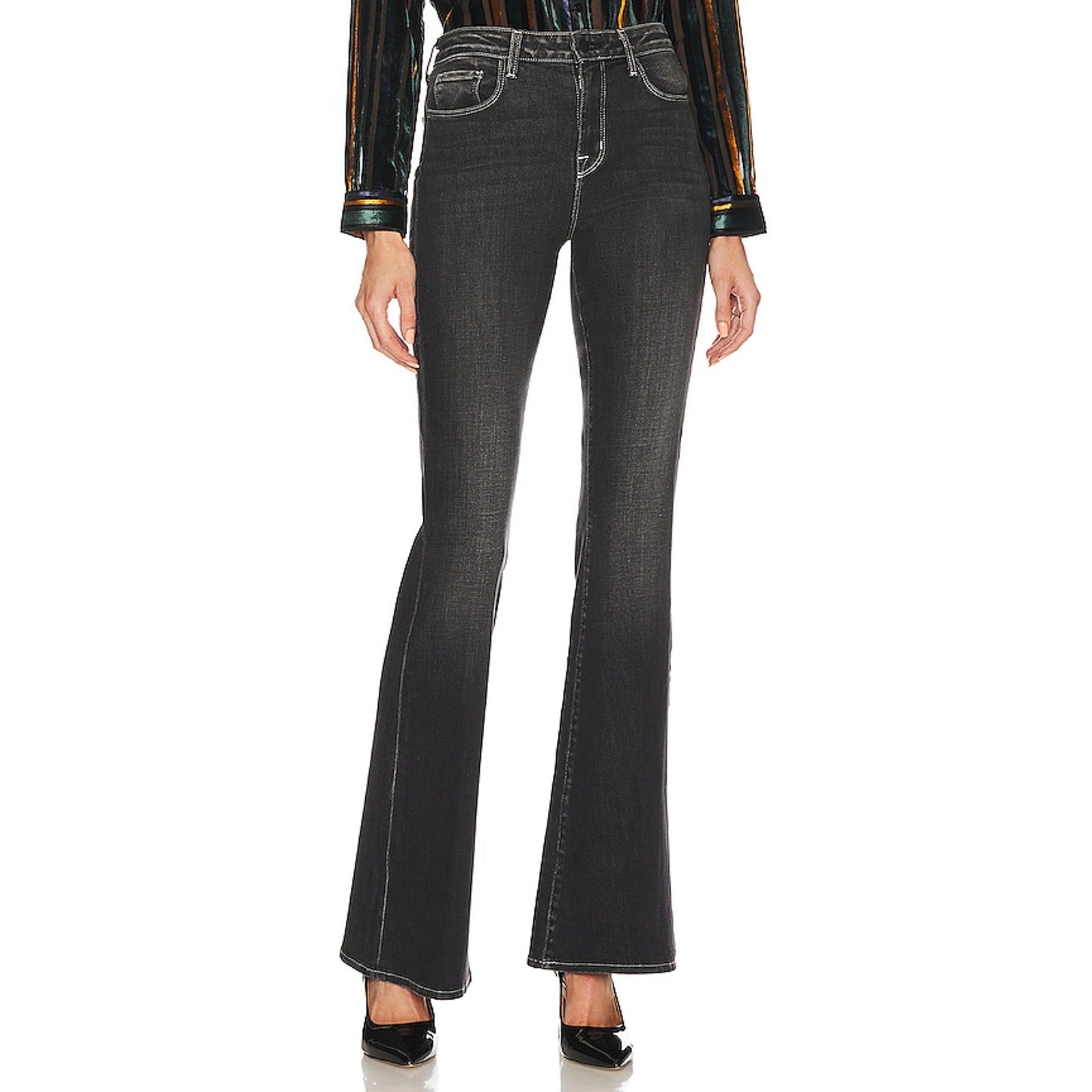 L'Agence 'Bell' Black Cotton High Rise Flare Size 25