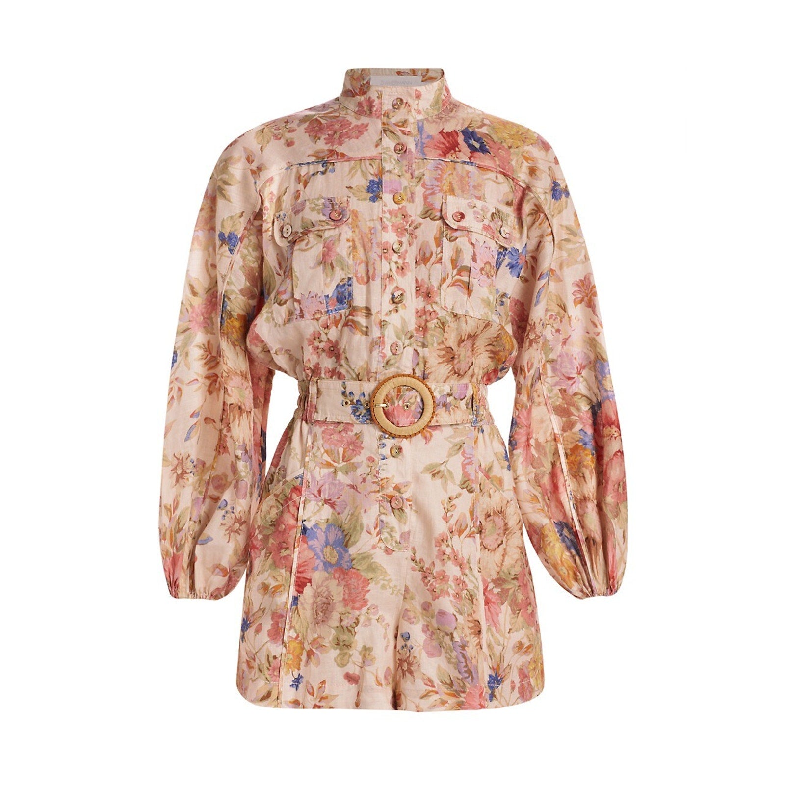 Zimmermann 'August' Cream Linen Floral Romper Size 1