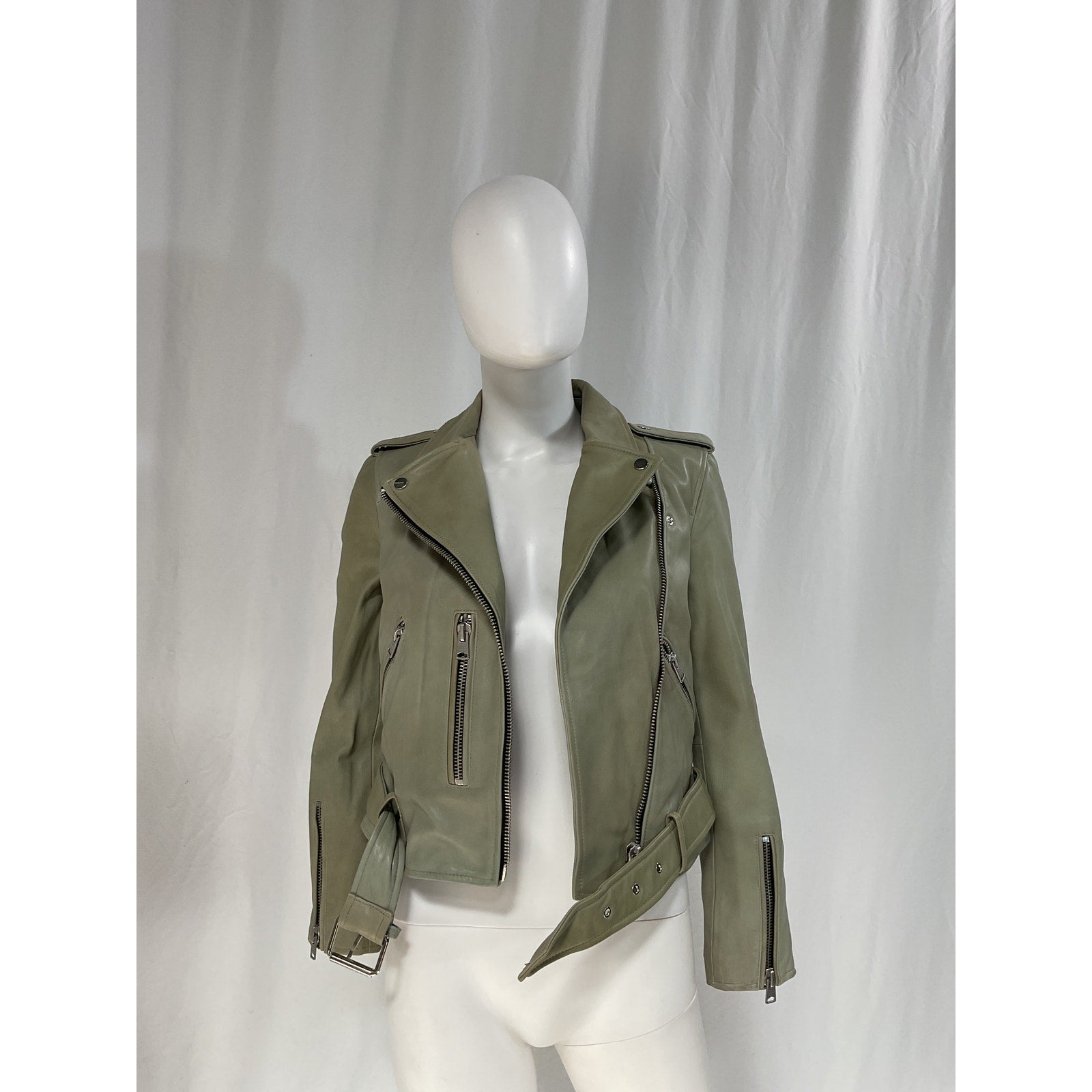AllSaints 'Balfern' Grey Leather Biker Jacket Size 4