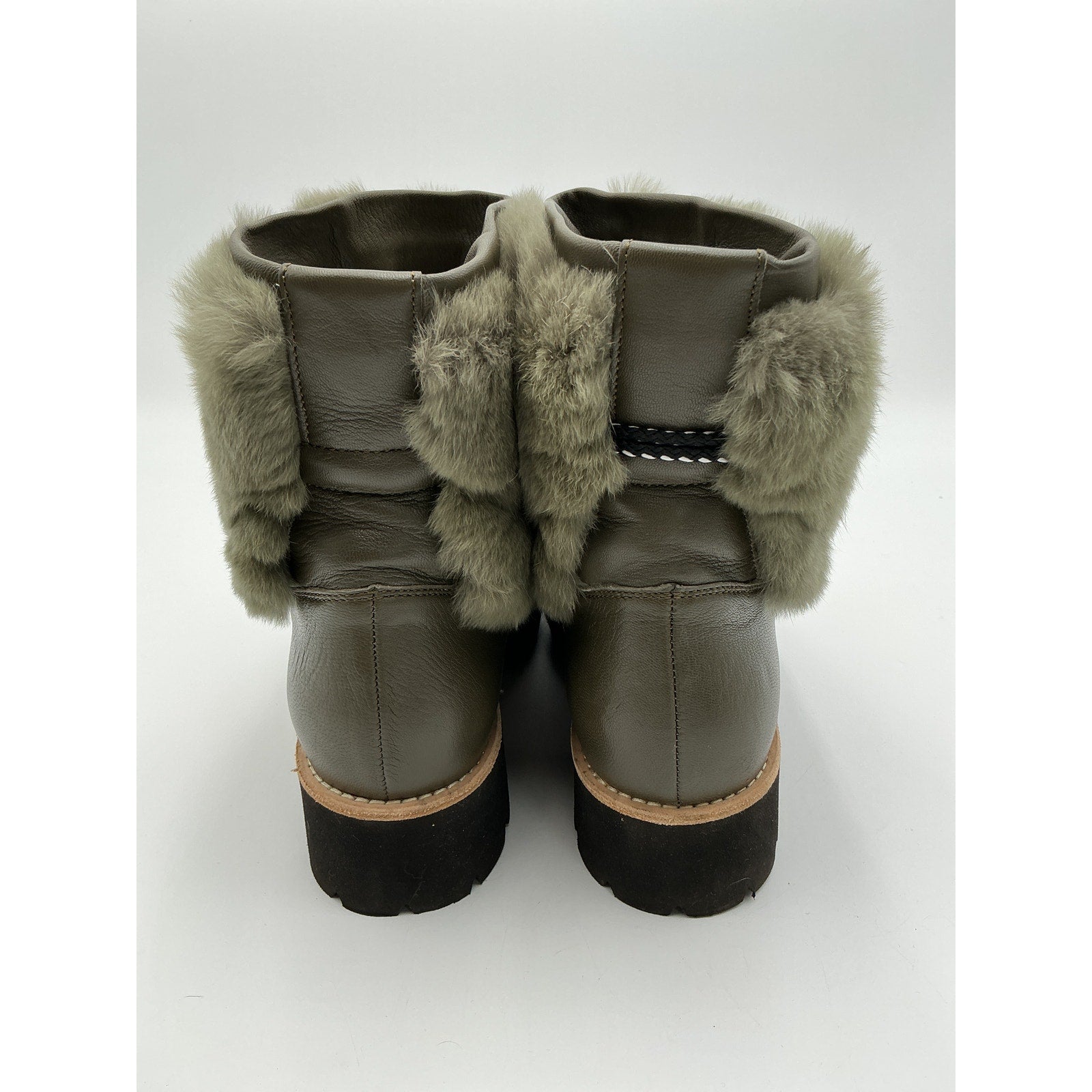 Montelliana 'Jolie' Green Leather Fur Booties Size 9