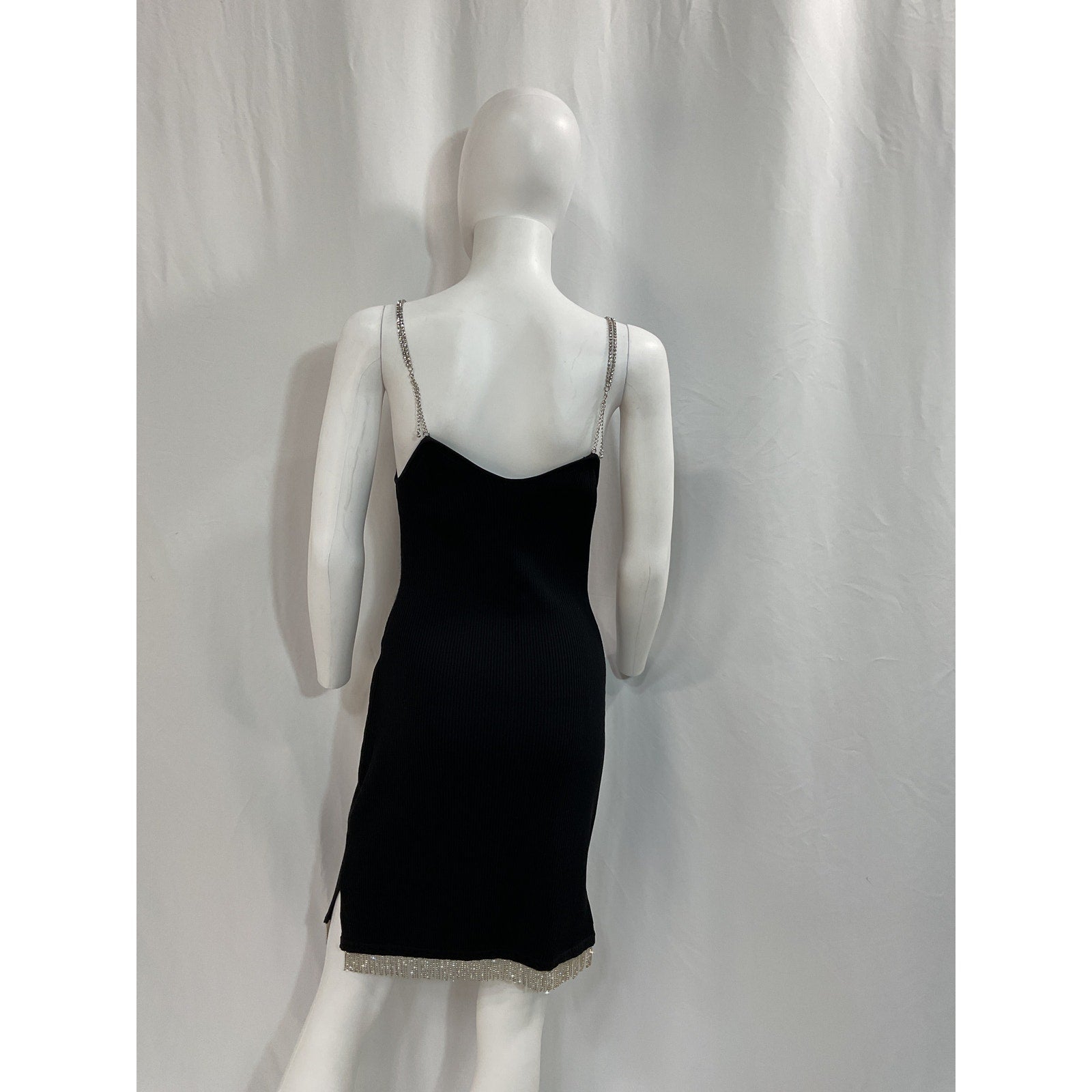 Simkhai 'Bella' Black Compact Rib Diamonte Mini Dress Size L