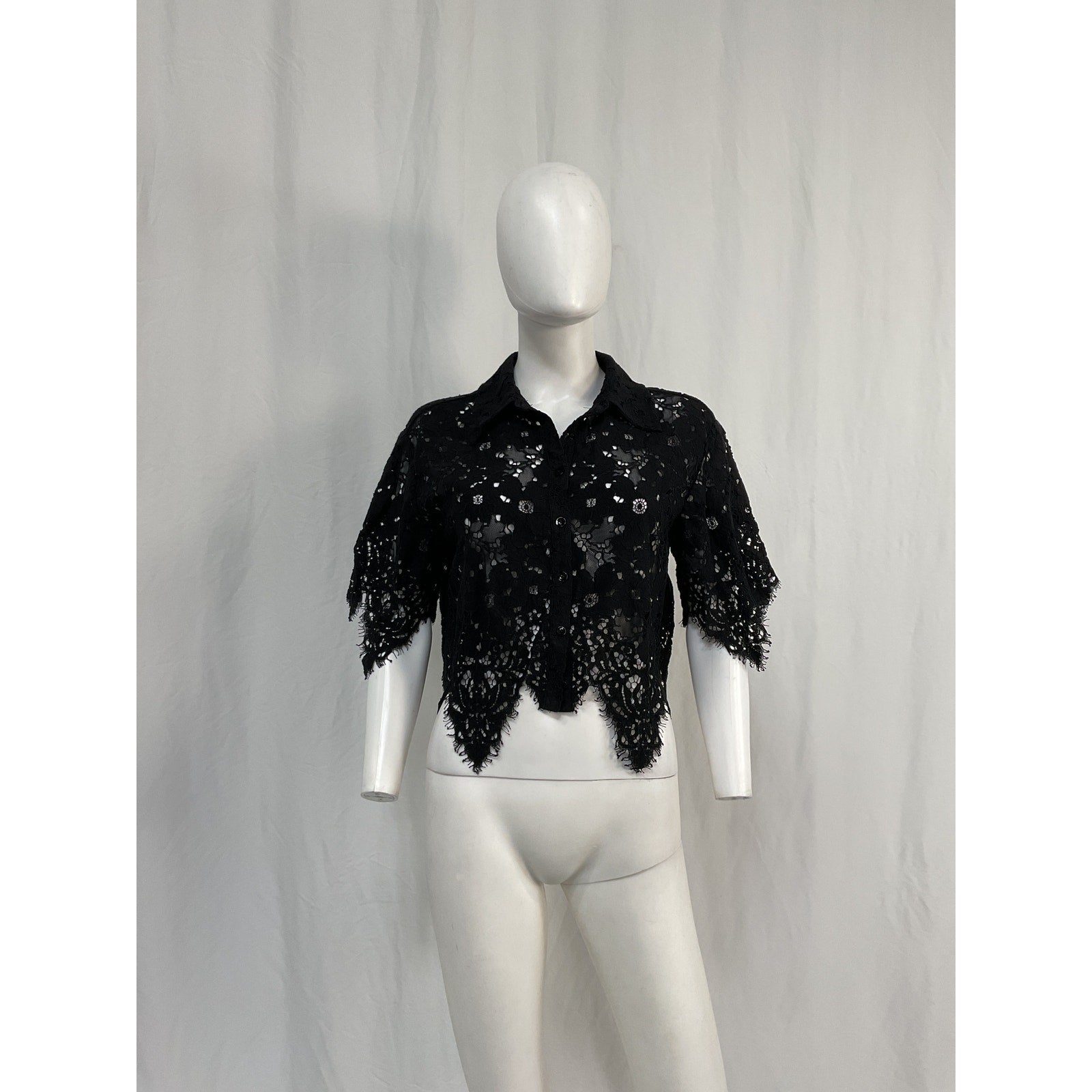 L'Academie 'Calla' Black Polyamide Lace Top Size S