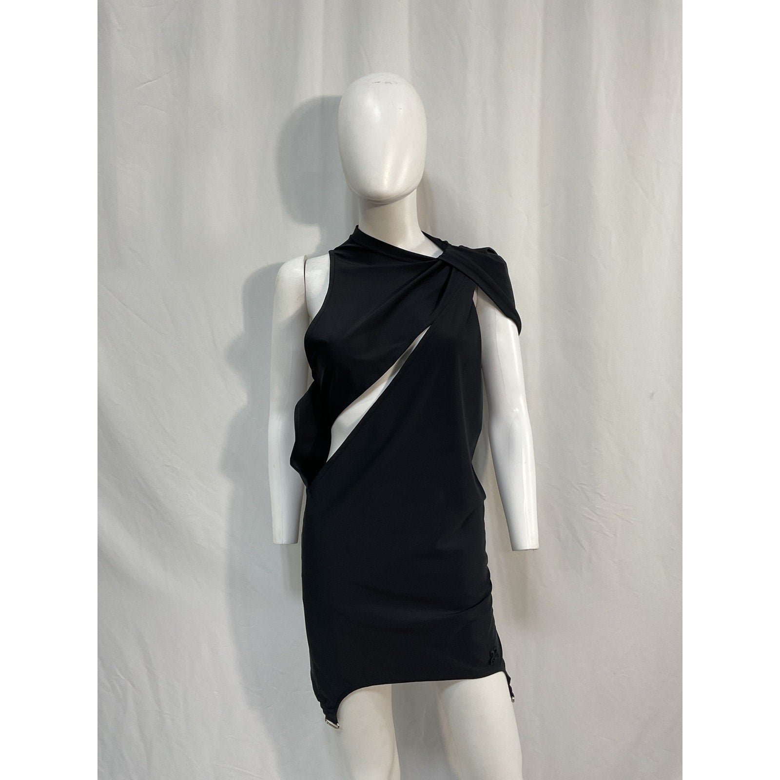 Courr�ges Cutout 'Twisted' Black Polyamide Stretch-Jersey Mini Dress Size L