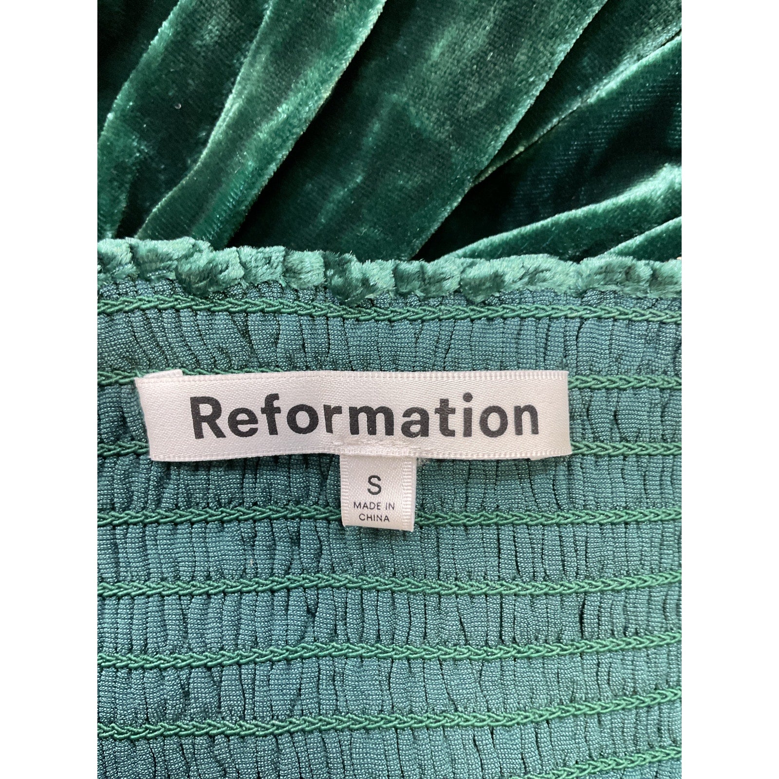 Reformation 'Albi' Green Rayon Velvet Dress Size S