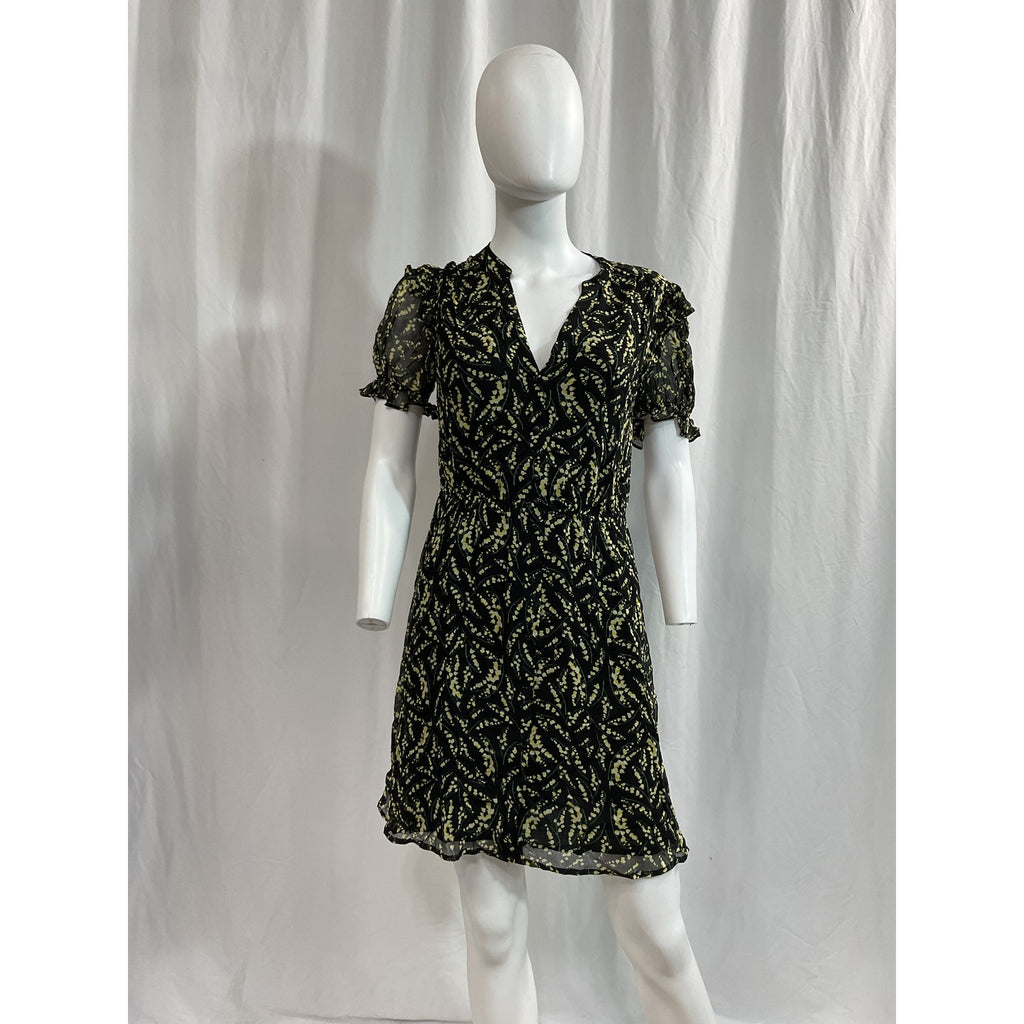 Ba&Sh 'Ruffled' Black Floral-Print Georgette Mini Dress Size 0