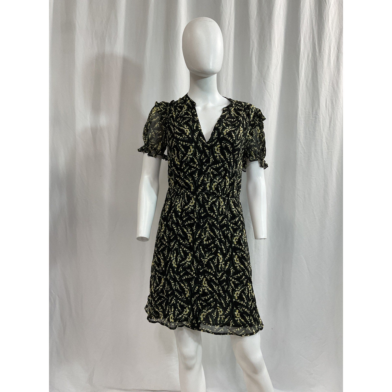 Ba&Sh 'Ruffled' Black Floral-Print Georgette Mini Dress Size 0