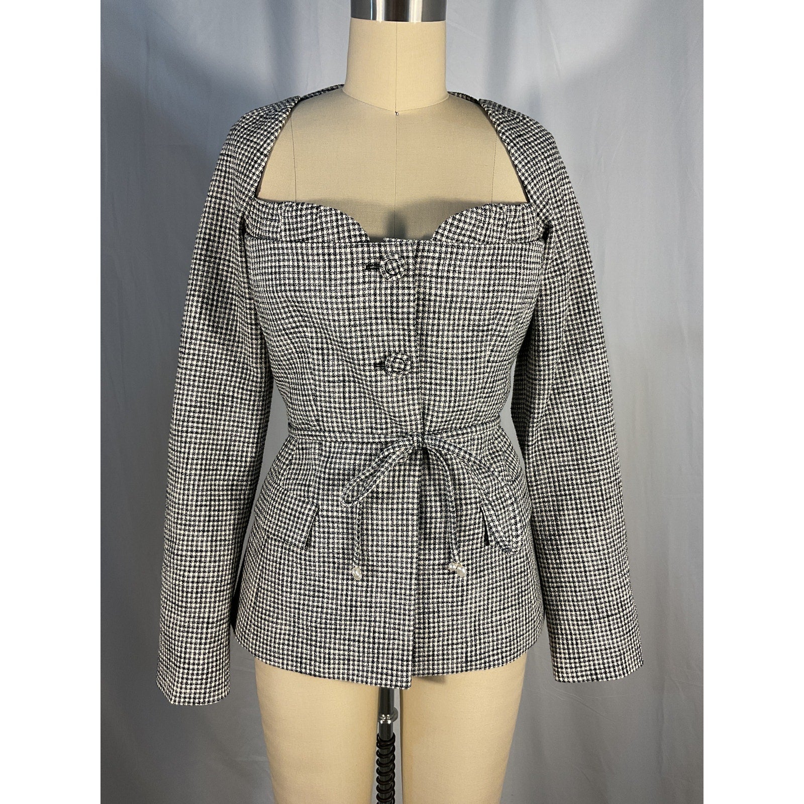 Altuzarra 'Aphelion' Black Belted Gingham Cotton-Blend Jacket Size 4 (XS)