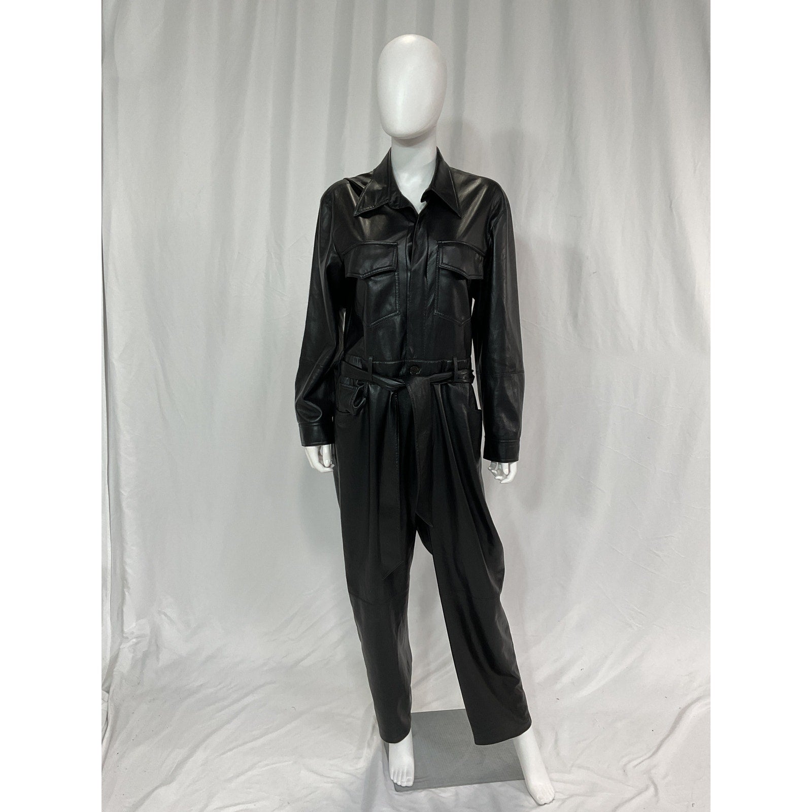 Nanushka 'Ashton' Black Faux Leather Long Sleeve Jumpsuit Size M