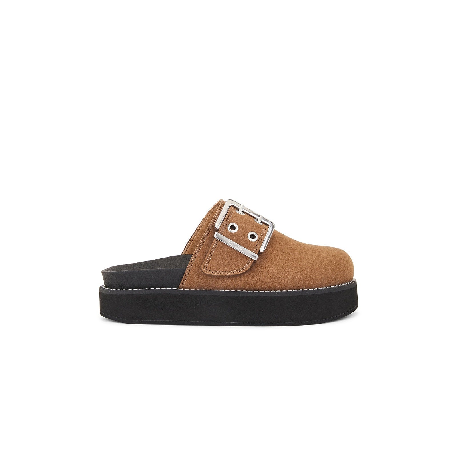 Ganni 'Suede' Brown Polyamide Buckle Mule Size 8