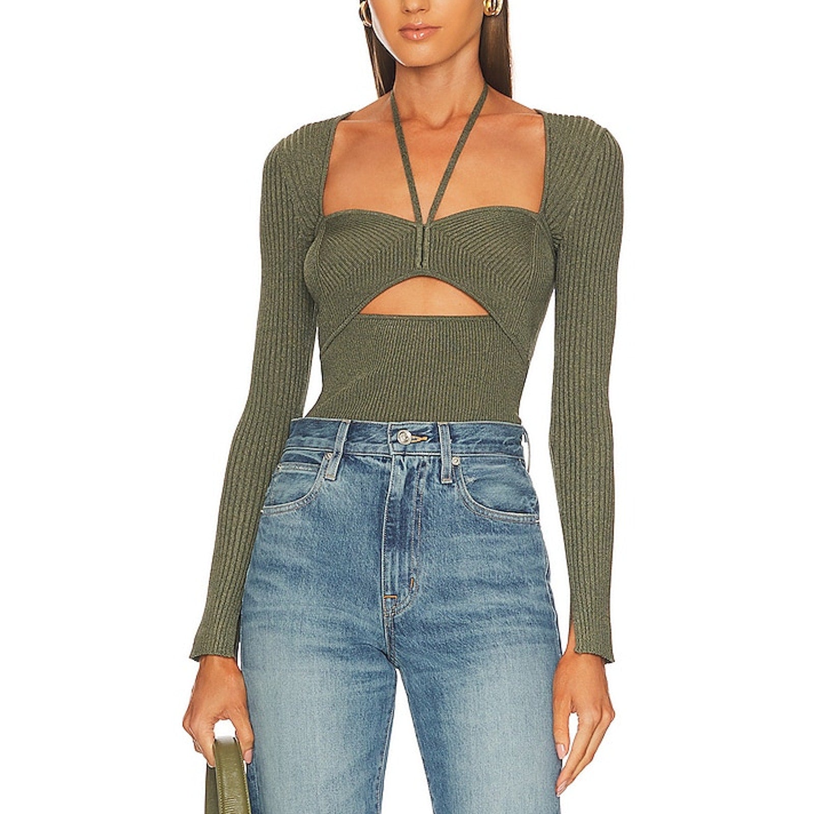 Simkhai 'Alexia' Green Rayon Marled Halter Tie Top Size M