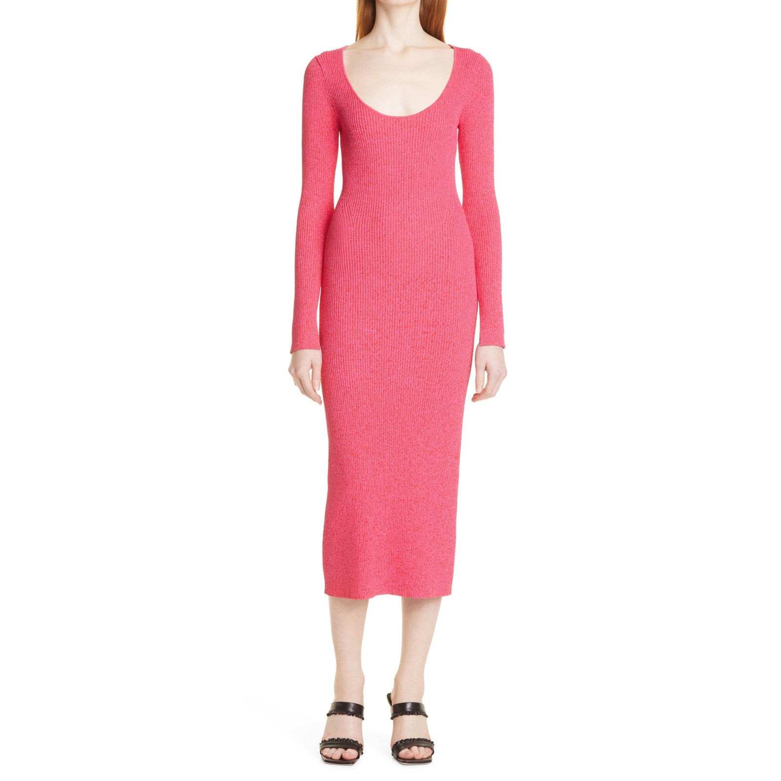 Ganni 'M�lange' Pink Knit Long Sleeve Midi Dress Size M